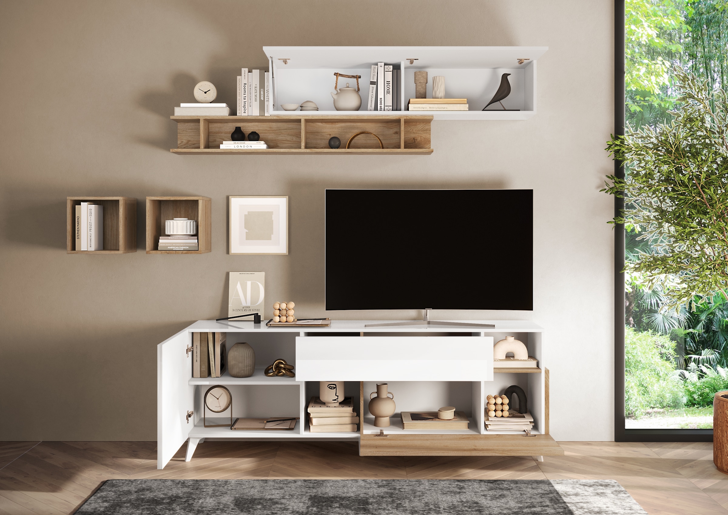 INOSIGN Lowboard »Monaco Breite 181 cm, TV-Board mit 1 Tür, 1 Klappe u. 1 Schubkasten«, Fernsehtisch, TV-Schrank, Soft/Self Closing