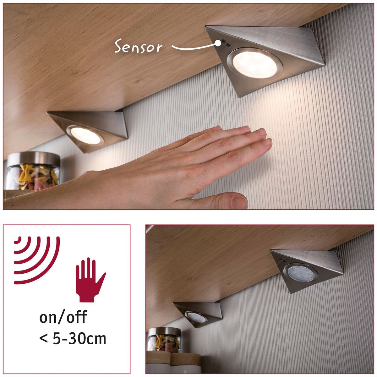 Paulmann Unterschrankleuchte »Möbel Aufbauleuchte LED mit Näherungssensor inkl. LED-Modul 3x2,8W«, 3 flammig, 3er-Set inkl. LED-Modul 3x2,8W