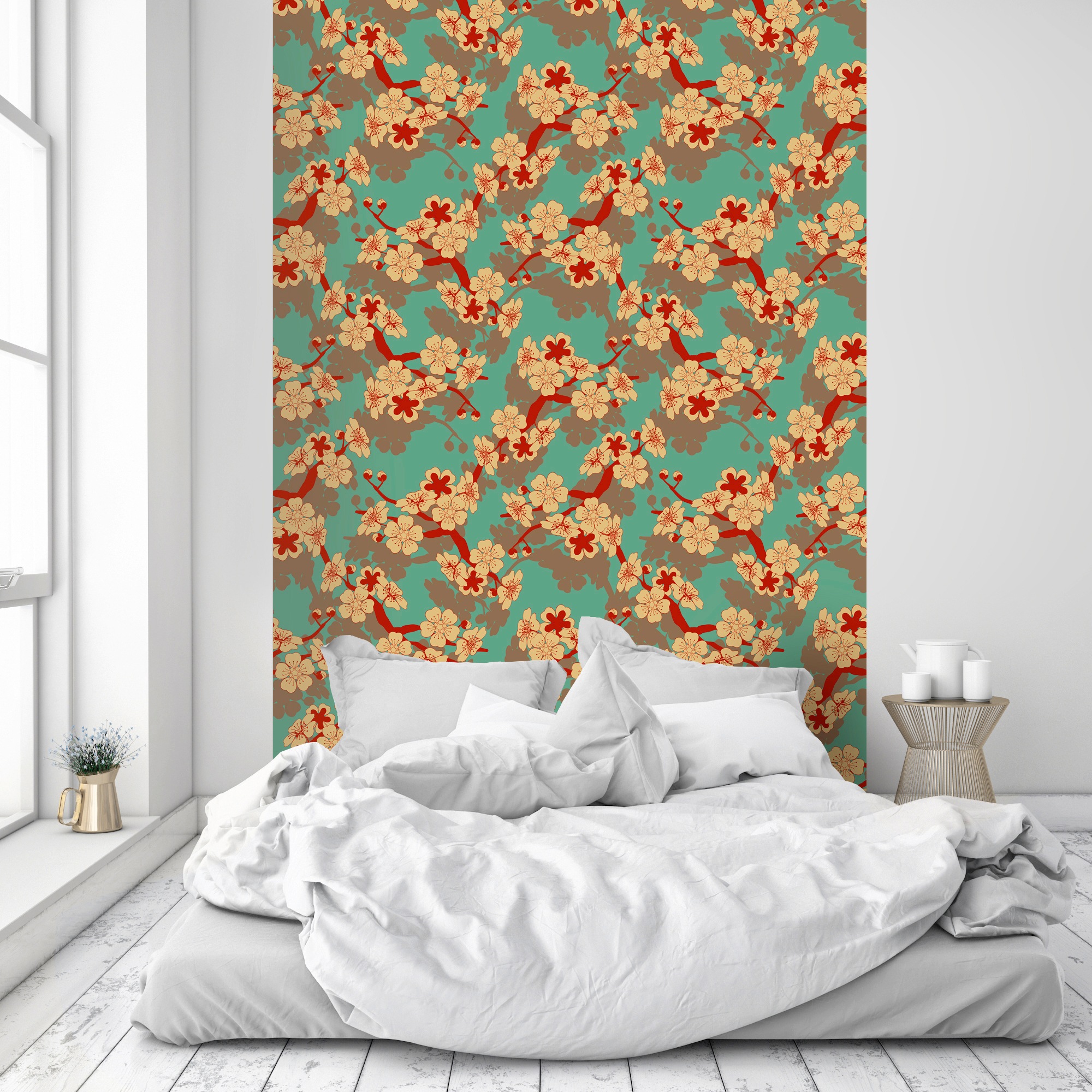 queence Vinyltapete »Nora«, bedruckt-Motiv-botanisch-floral-gemustert-natürlich, 90x250cm, selbstklebend, kinderleichte Anbringung, Sticker