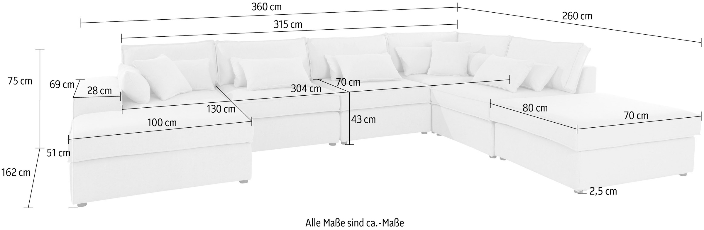 RAUM.ID Wohnlandschaft »Florid U-Form« 6 Teile, bestehend aus Modulen, viele Bezugsqualitäten, auch in Cord