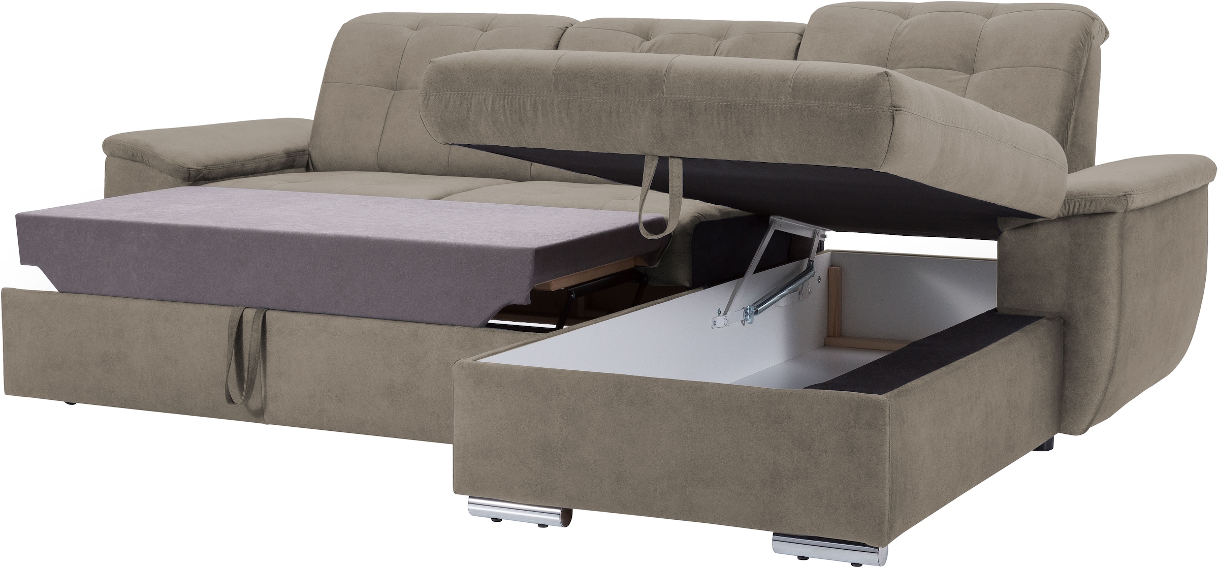 exxpo - sofa fashion Ecksofa »Derby Inkl. Kopfteilverstellung, wahlw. Bett & Bettkasten, L-Form«, EXTRA an Komfort zum Relaxen, Entspannen und Wohlfühlen
