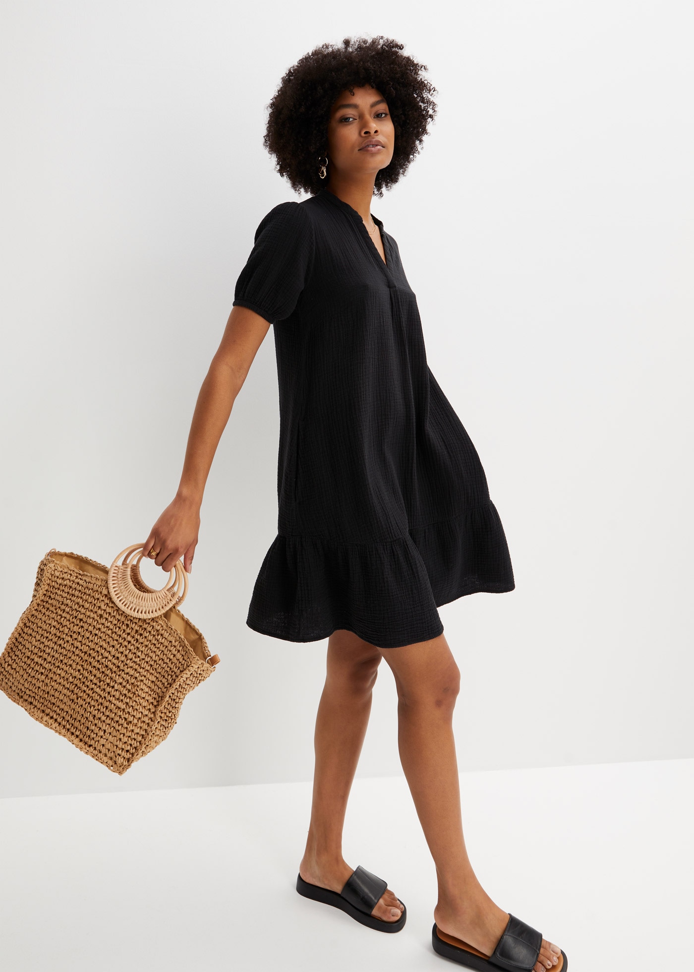 bonprix Minikleid für Frühjahrs- und Sommertage, aus Baumwolle, aus Musselin-Material