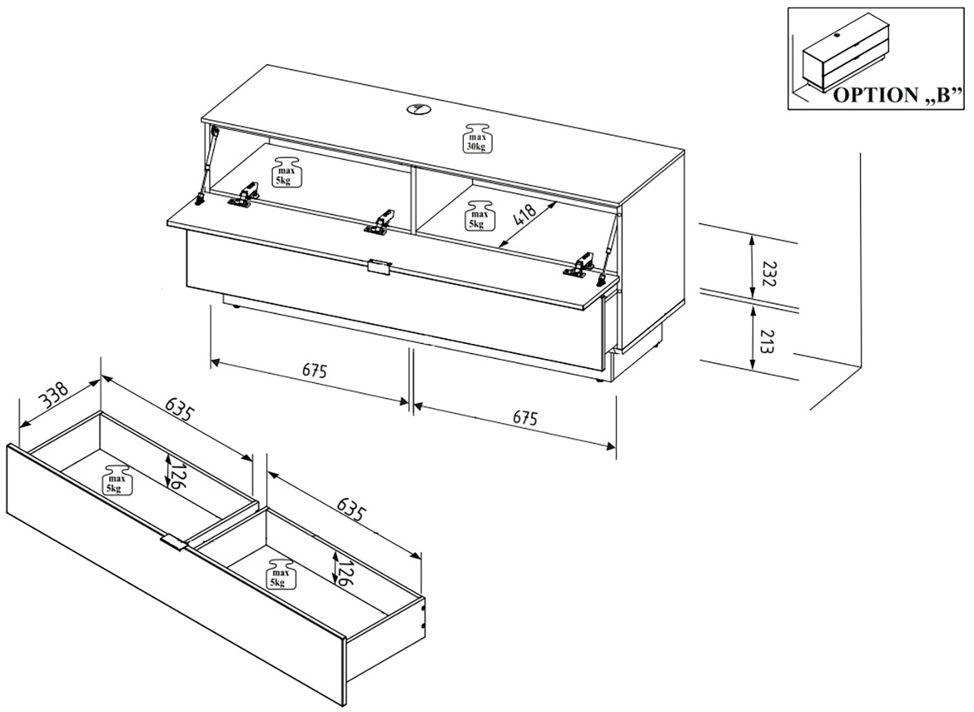 Innostyle TV-Schrank »INA TV-Lowboard, 140 x 51 x 44 cm (B/H/T)« 1 Stk. tlg. stehend/hängend verwendbar, Klappe, Schubkasten, Softclose