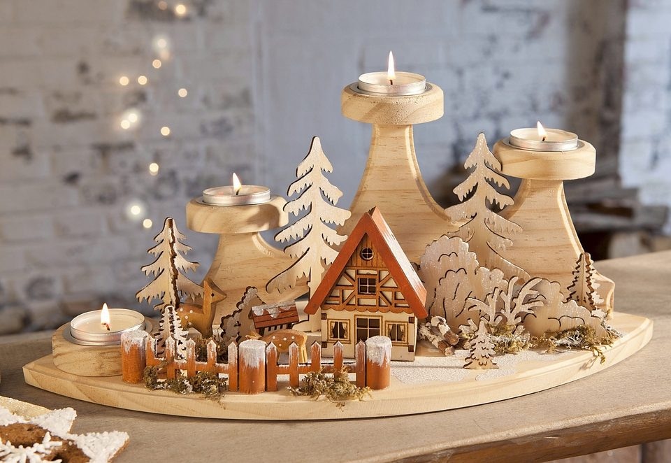 Home affaire Teelichthalter St.), »Winterlandschaft, OTTO Weihnachtsdeko bei (1 aus Adventsleuchter für Breite 37 Holz«, ca. cm 4 Teelichter