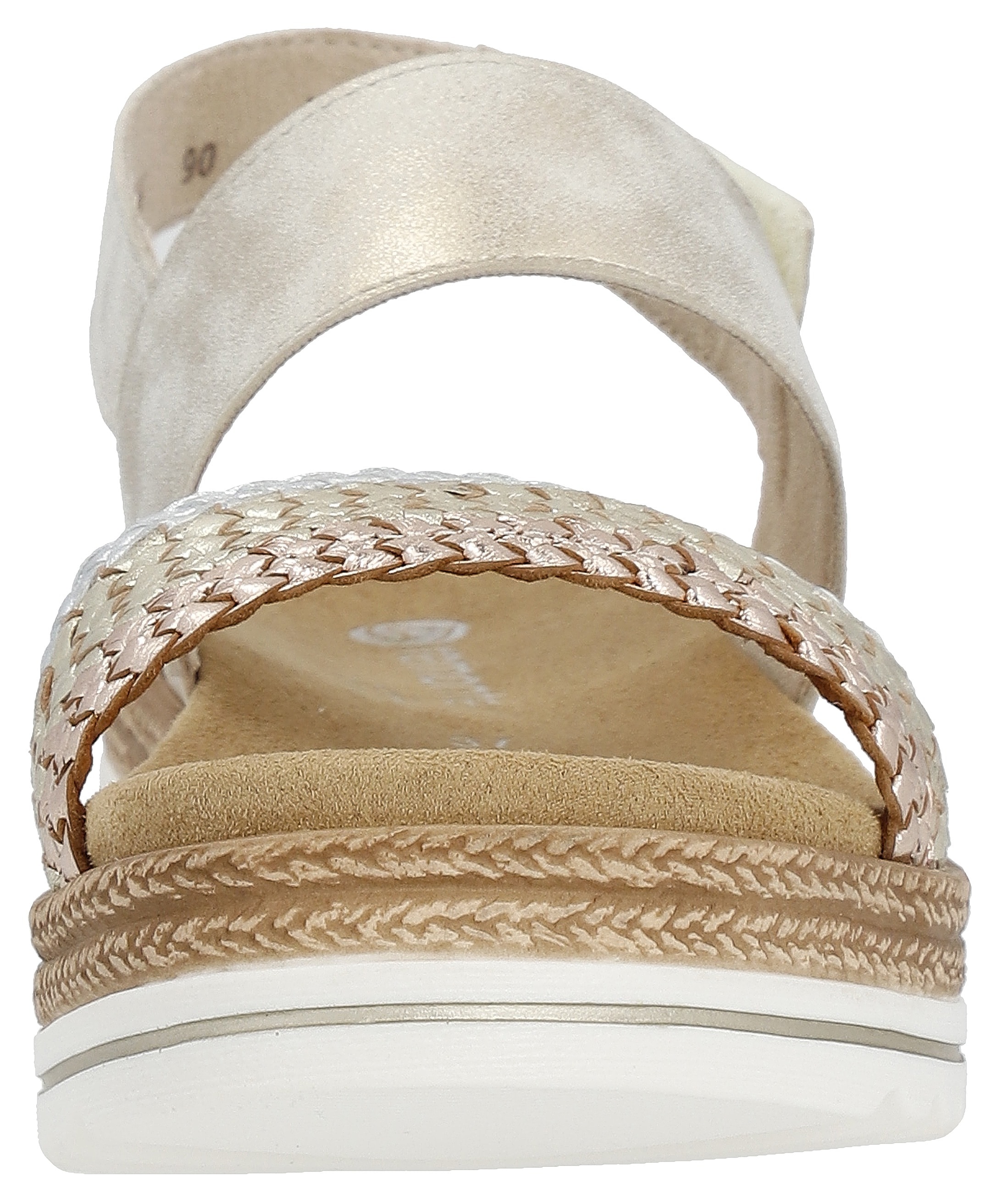 Remonte Keilsandalette »ELLE-Collection«, Sommerschuh, Sandale, Keilabsatz, mit Flechtbandage im Metalliclook