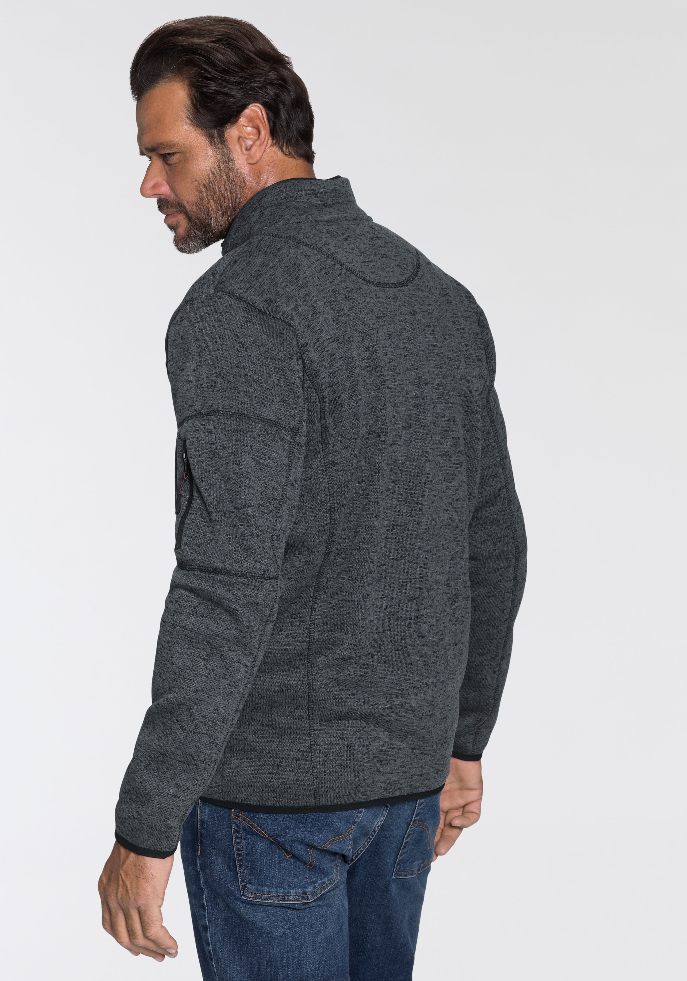 Man's World Strickfleecejacke, für den Herbst, mit Reißverschlusstaschen, mit Stehkragen