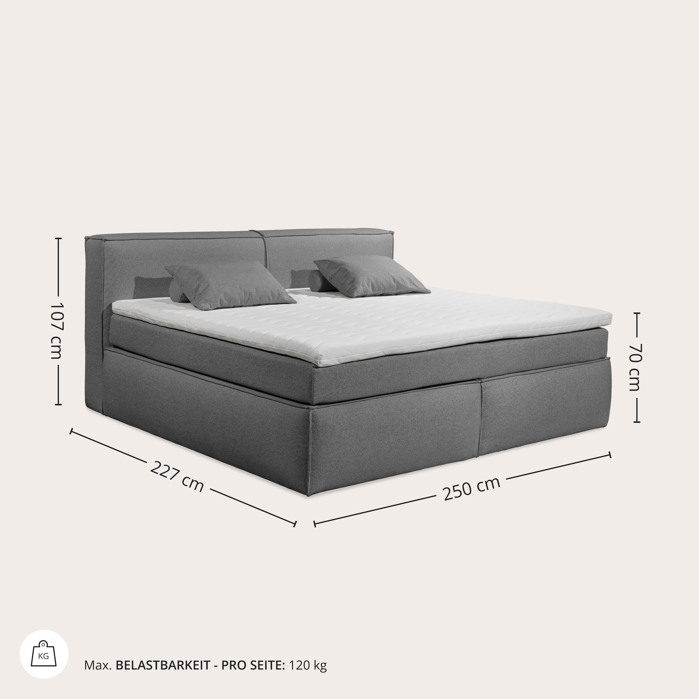 ED EXCITING DESIGN Boxspringbett »Sandon, Familienbett erhältlich in der Größe 240x200cm« in verschiedenen Farben erhältlich