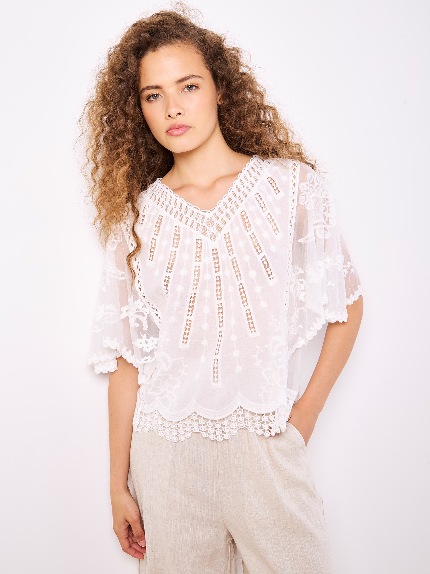 Apricot Shirtbluse »Baumwoll-Mesh-Top« mit Stickerei