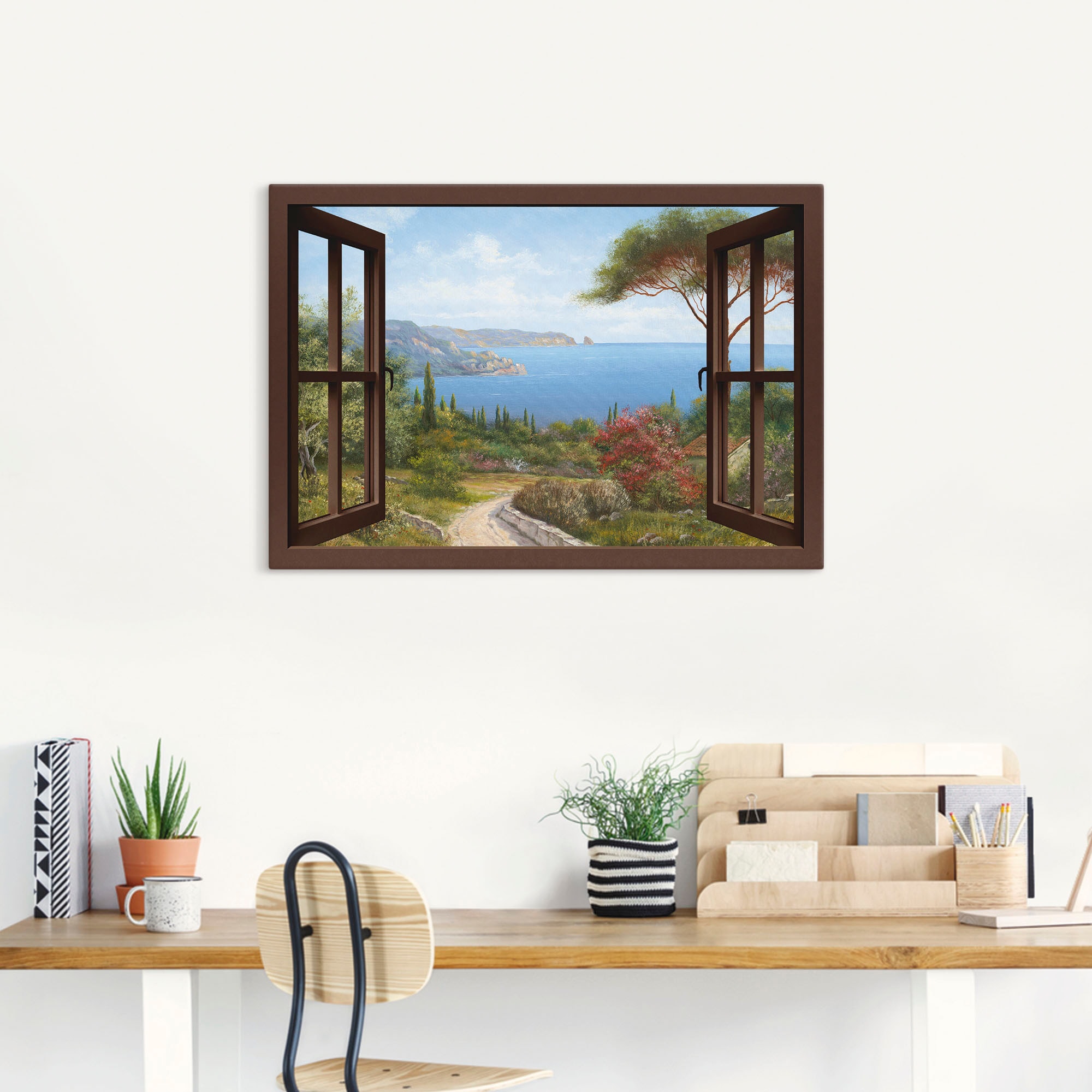 Artland Wandbild »Fensterblick Frühlingsmorgen«, Fensterblick, (1 St.), als Leinwandbild, Poster, Wandaufkleber in verschied. Größen