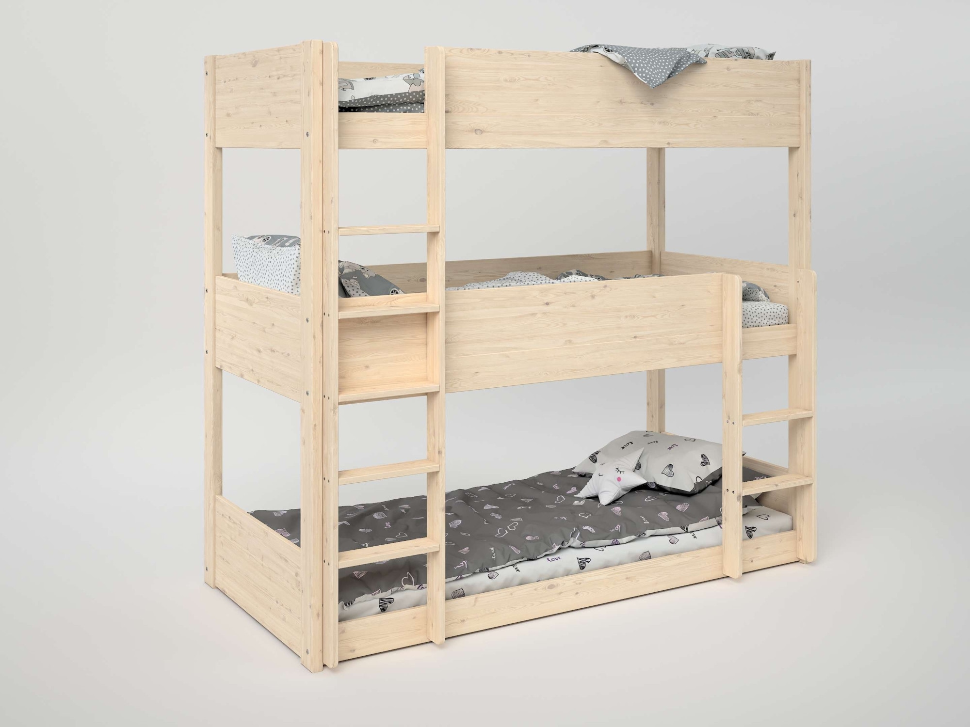 Lüttenhütt Etagenbett »TIPO BESTSELLER! Stockbett, Hochbett, Bodenbett, platzsparend« Leitern beidseitig montierbar,  mit 3 Schlafplätzen, FSC® zertifiziertes Massivholz (Kiefer)