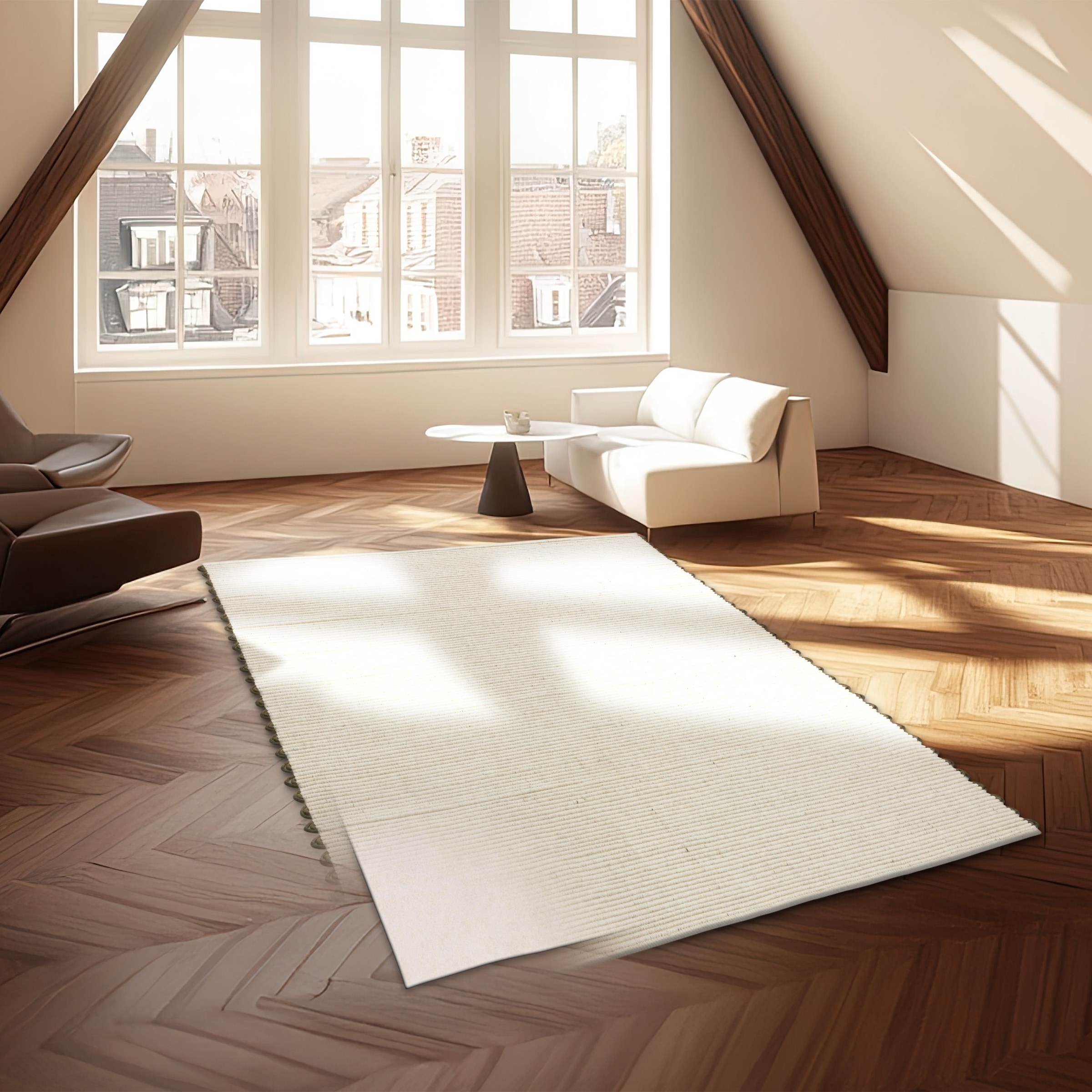 SCHÖNER WOHNEN-Kollektion Wollteppich »Omira« rechteckig 7 mm Höhe reine Wolle, Linien, dekorative Häkelkante, Wohnzimmer