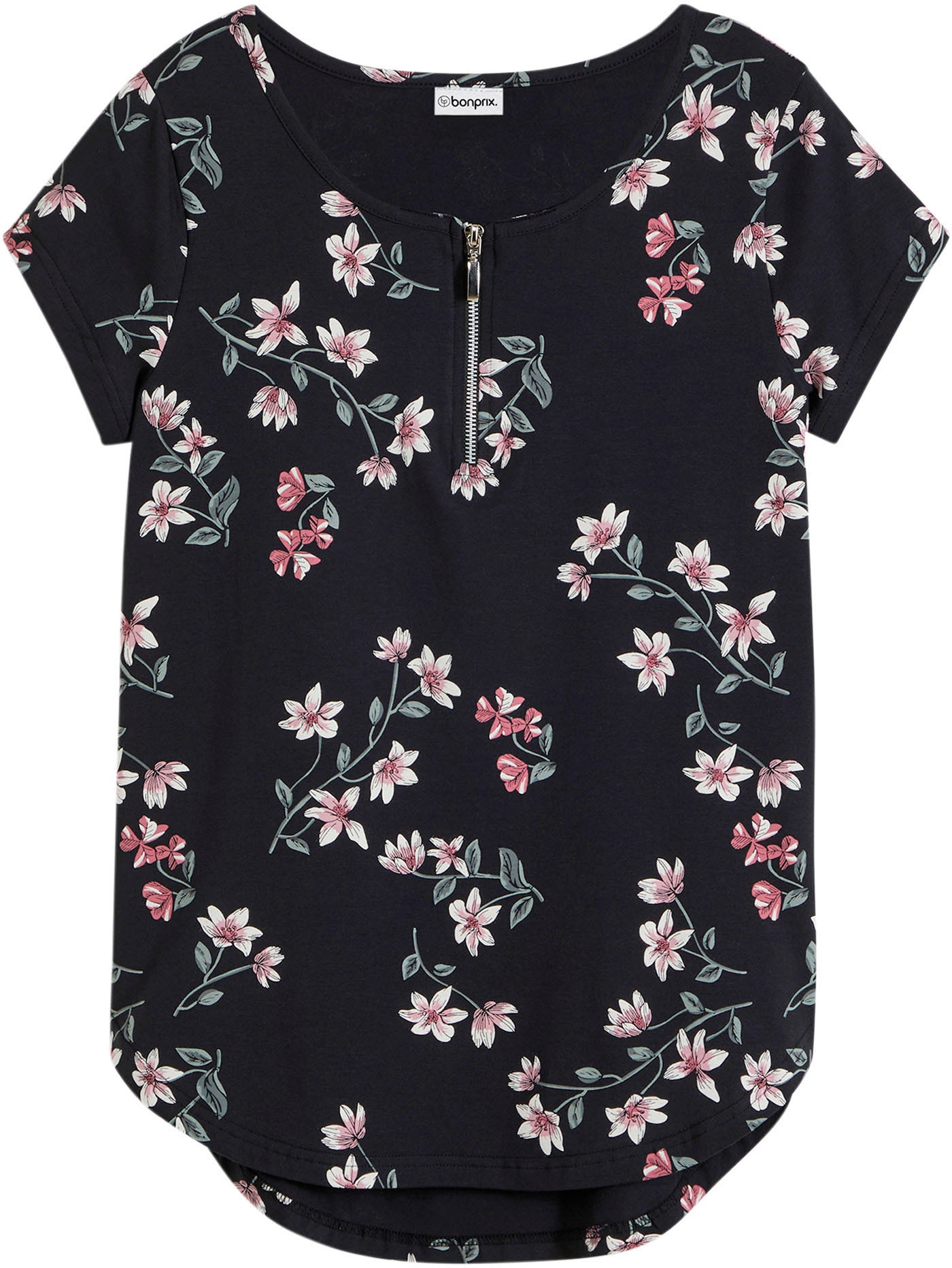 bonprix Blusenshirt Dezente Oversize Passform, mit kurzem Reißverschluss