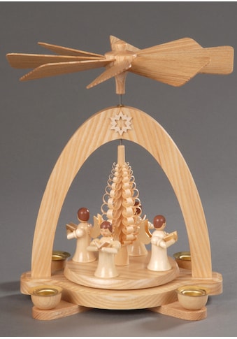 Weihnachtspyramide »4 Engel mit Spanbaum, Weihnachtsdeko«