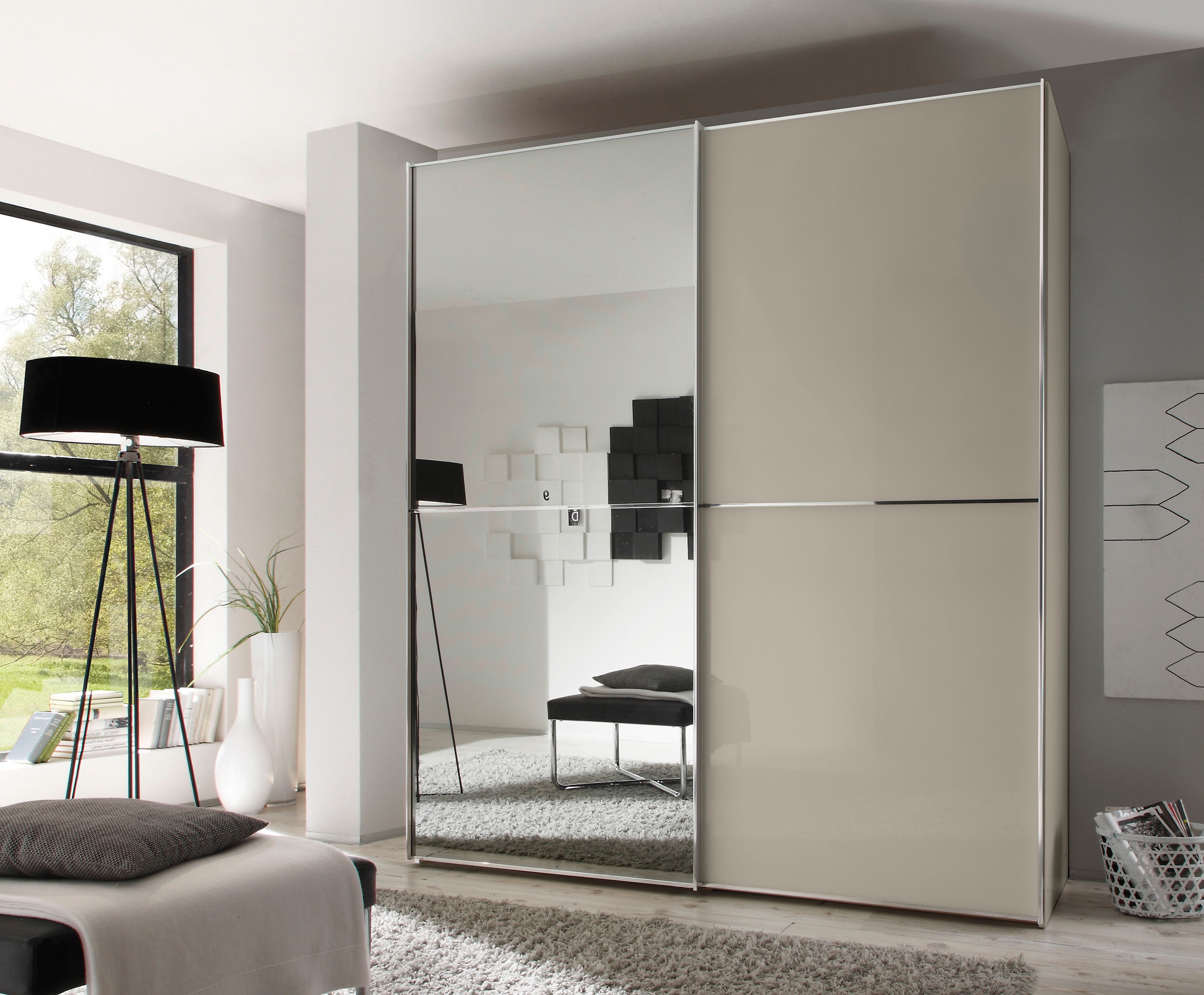 STAUD Schwebetürenschrank »Sinfonie Plus, edles Design in hochwertiger Qualität, Made in Germany« Glas und Spiegel-Frontkombination mit vier Ausstattungsvarianten