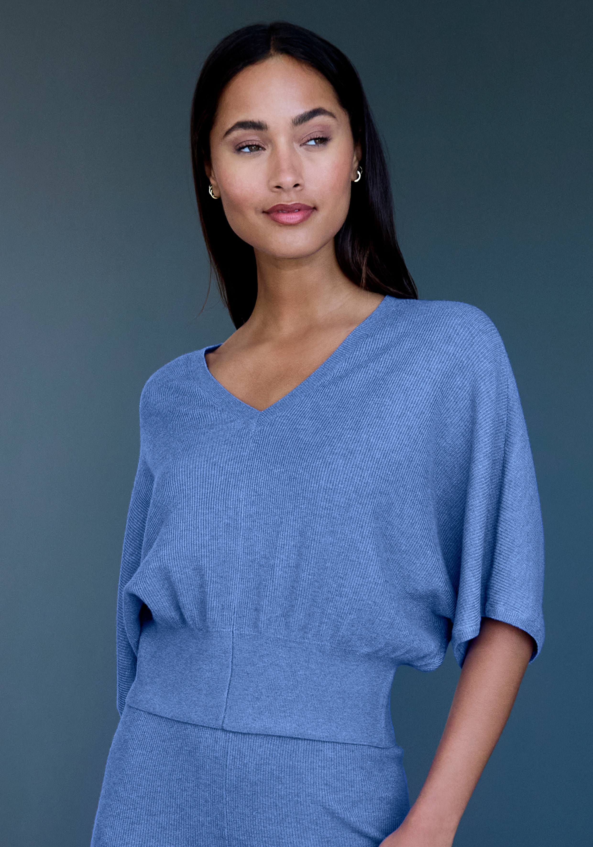 Copenhagen Studios Damen Fledermausshirt aus hochwertiger, feiner Rippe, Loungewear, Größe 36/38