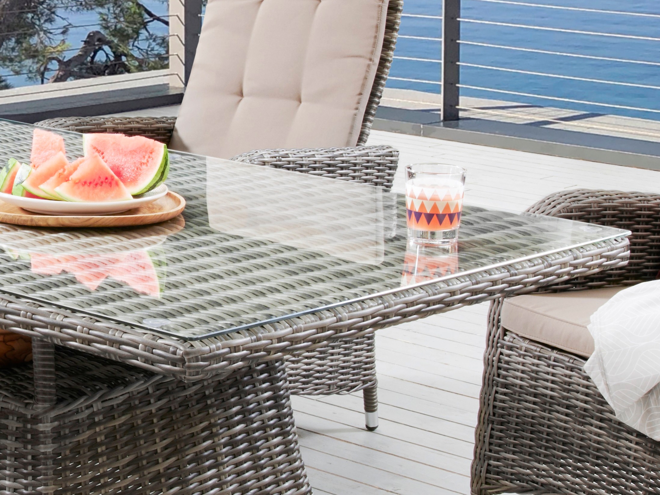 Destiny Garten-Essgruppe »BAHIA«, (13 tlg., 4x Hochlehner, 1x Tisch, inkl. Auflagen), Aluminium, Polyrattan