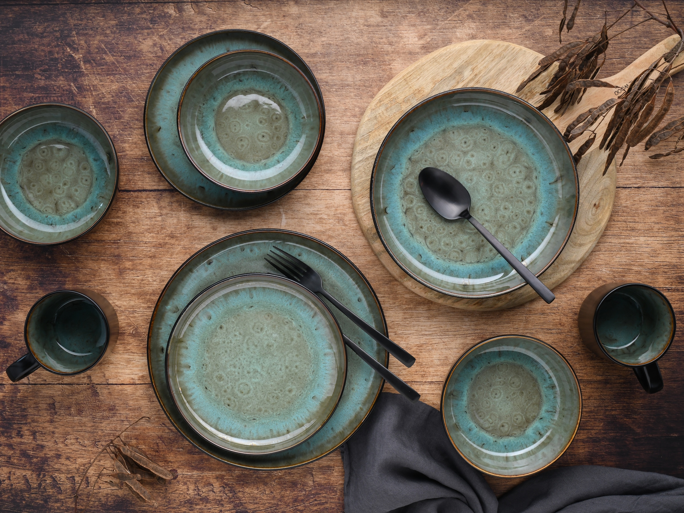 CreaTable Kombiservice »Nordic Fjord«, (Set, 30 tlg.), je 6 Speiseteller, Suppenteller, Dessertteller, Schalen, Kaffeebecher
