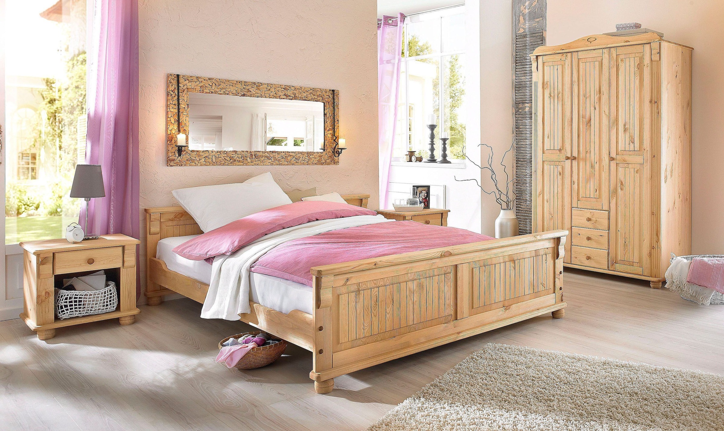 Home affaire Kleiderschrank »Adele«, (4 Breiten: 92/130/169/207 H/T ca. 191/54 cm), aus massiver Kiefer,Spiegel beim 4-und 5-trg.Schrank, Innenausstattung