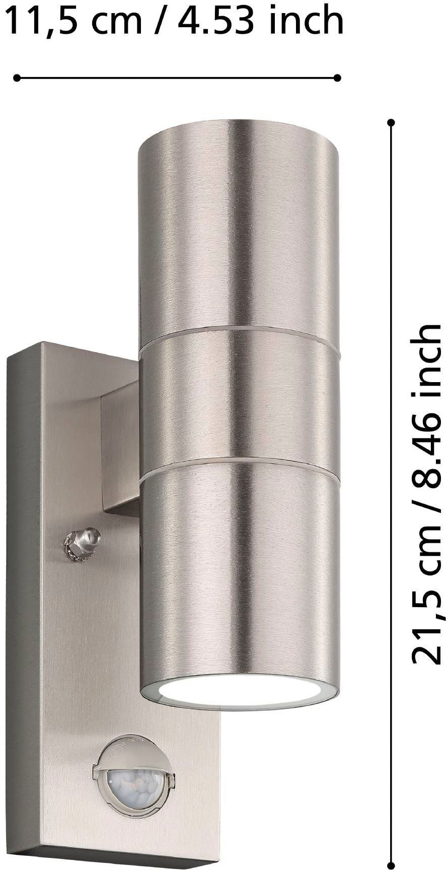 EGLO Wandleuchte »Riga 5 Außen-Wandlampe, Edelstahl und Glas, Außenleuchte, IP44 Lampe« GU10 1 Stk. Wand-/Deckenleuchte - L6,5 x H21,5 x AL11cm - edelstahl - 2X2,8W inkl.