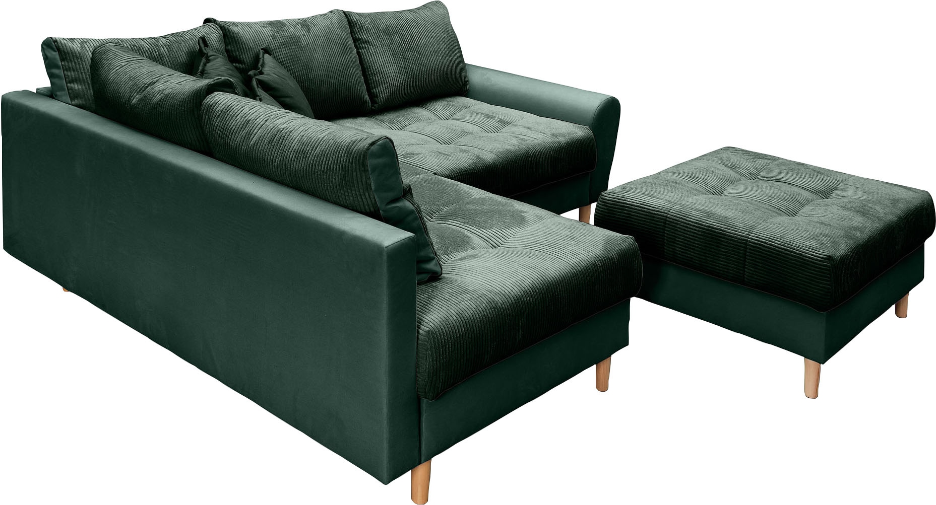 Home affaire Ecksofa »Rice L-Form«, (Set, mit Hocker), mit Bonnellfederkern, Hocker & Kissen, Ottomane beidseitig montierbar