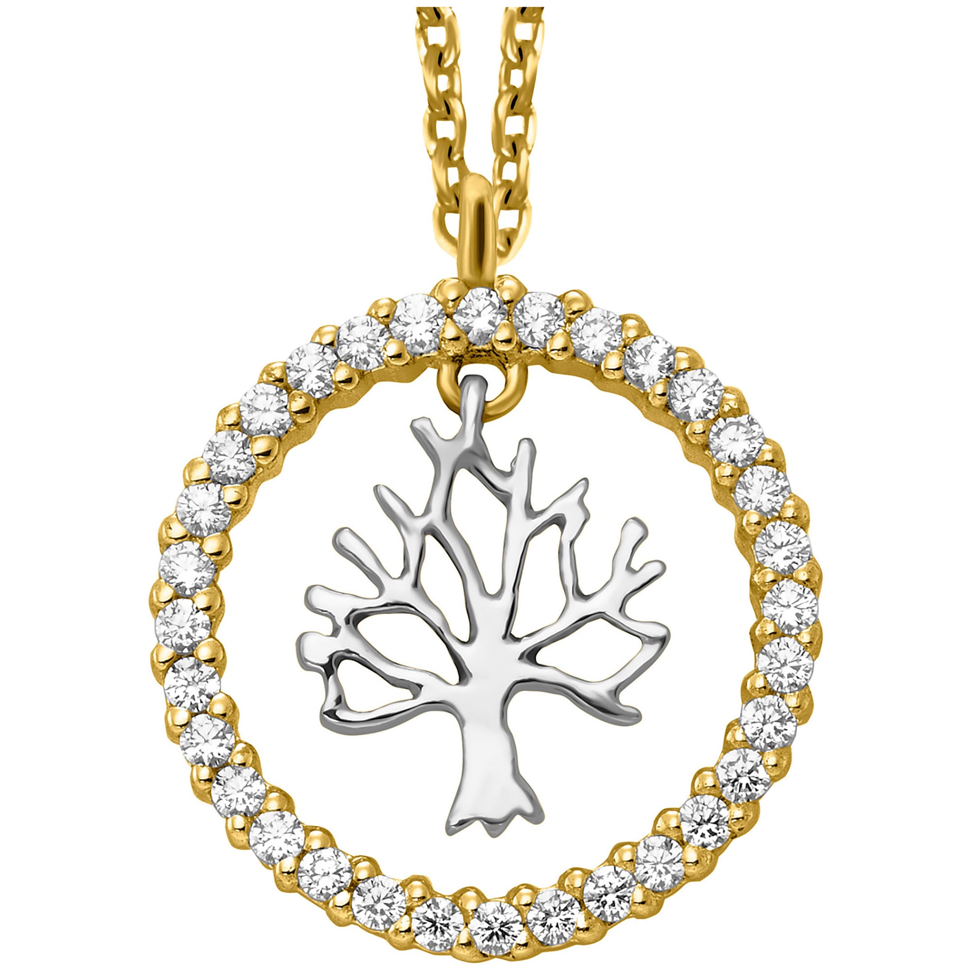 Kette mit Anhänger »925/- Sterling Silber rhodiniert/vergoldet Lebensbaum Zirkonia«