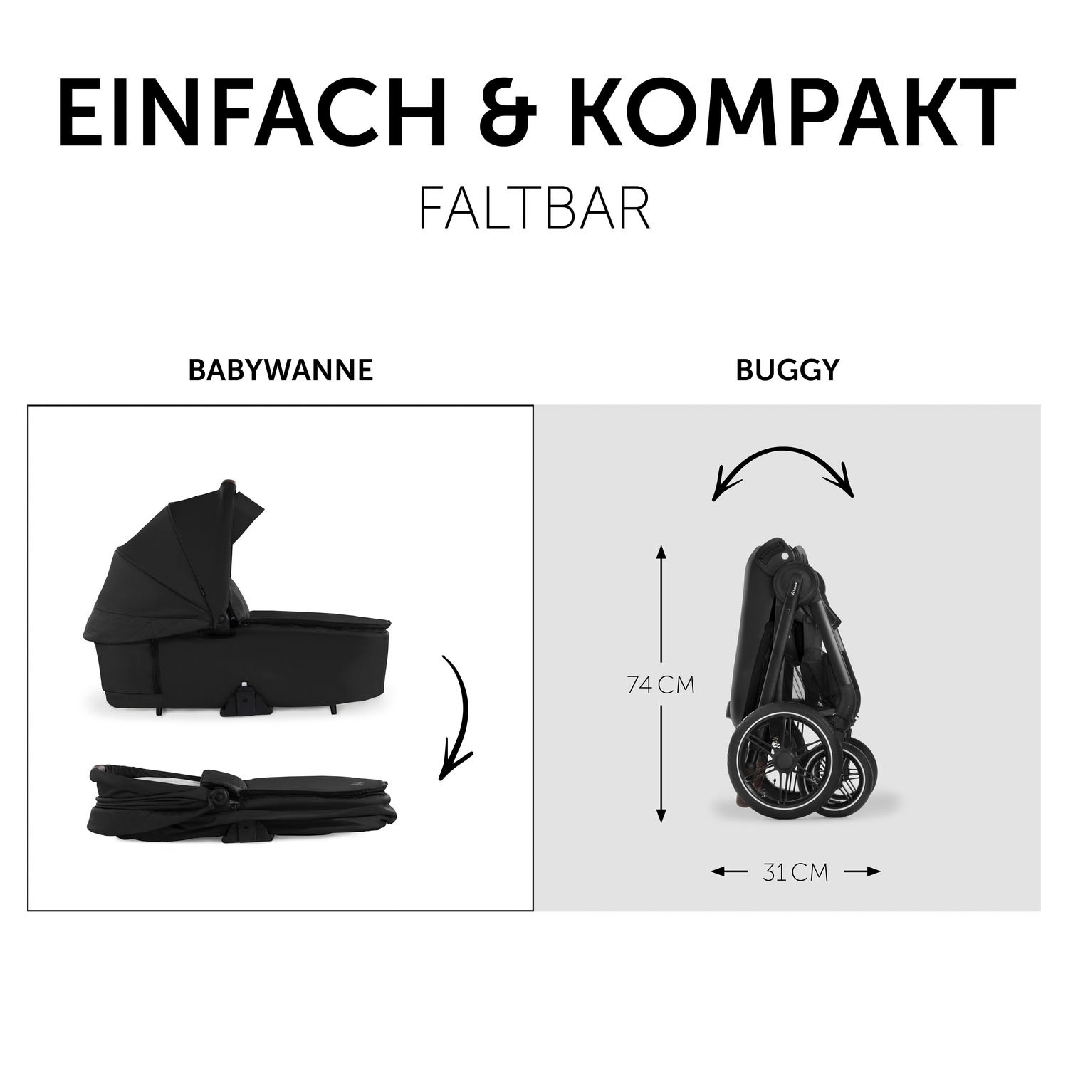 Hauck Kombi-Kinderwagen »Walk N Care Air Set, black«, 22 kg, belastbar bis 22 kg