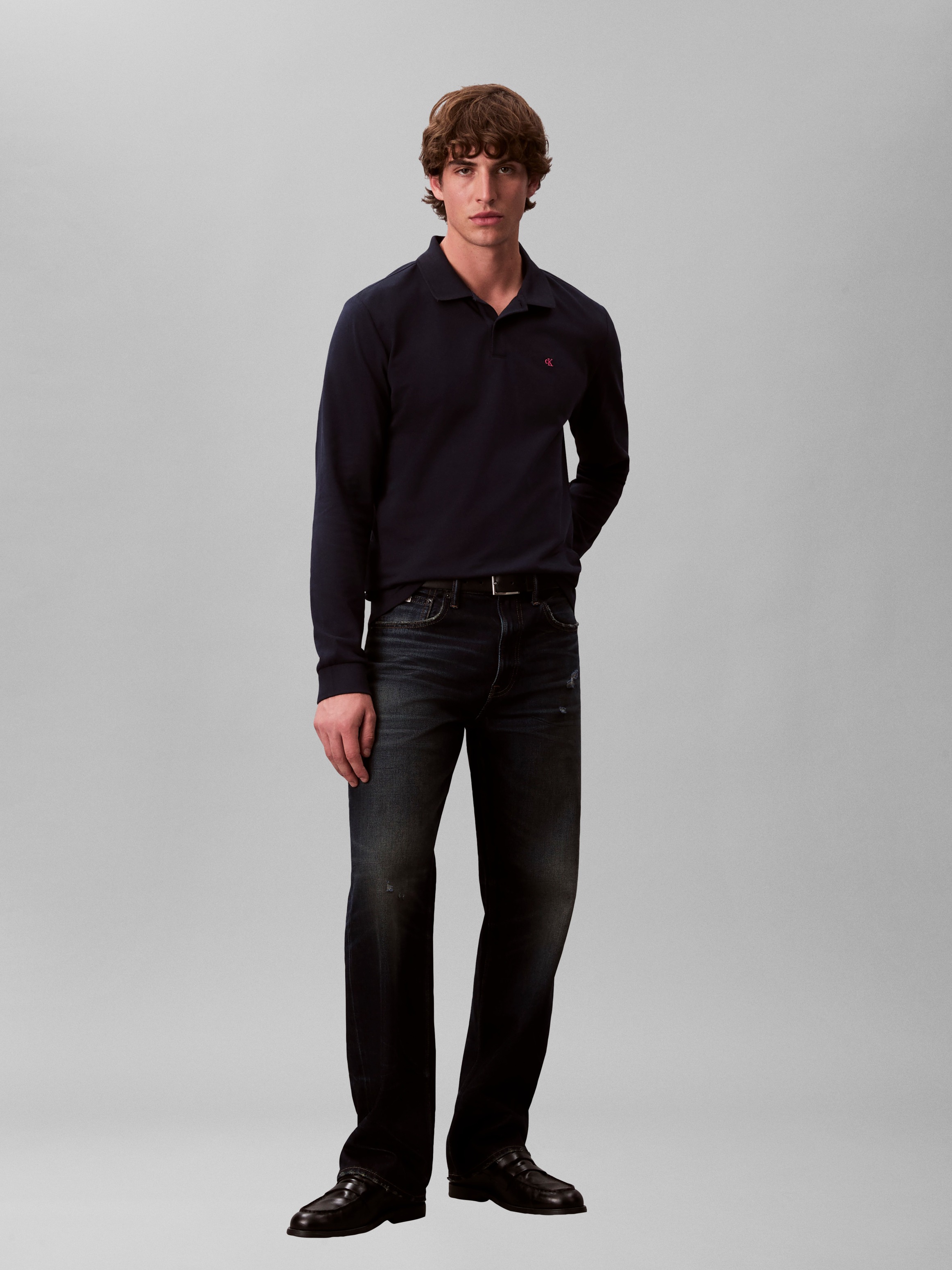 Calvin Klein Jeans Langarm-Poloshirt Regular fit mit Rundhalsausschnitt