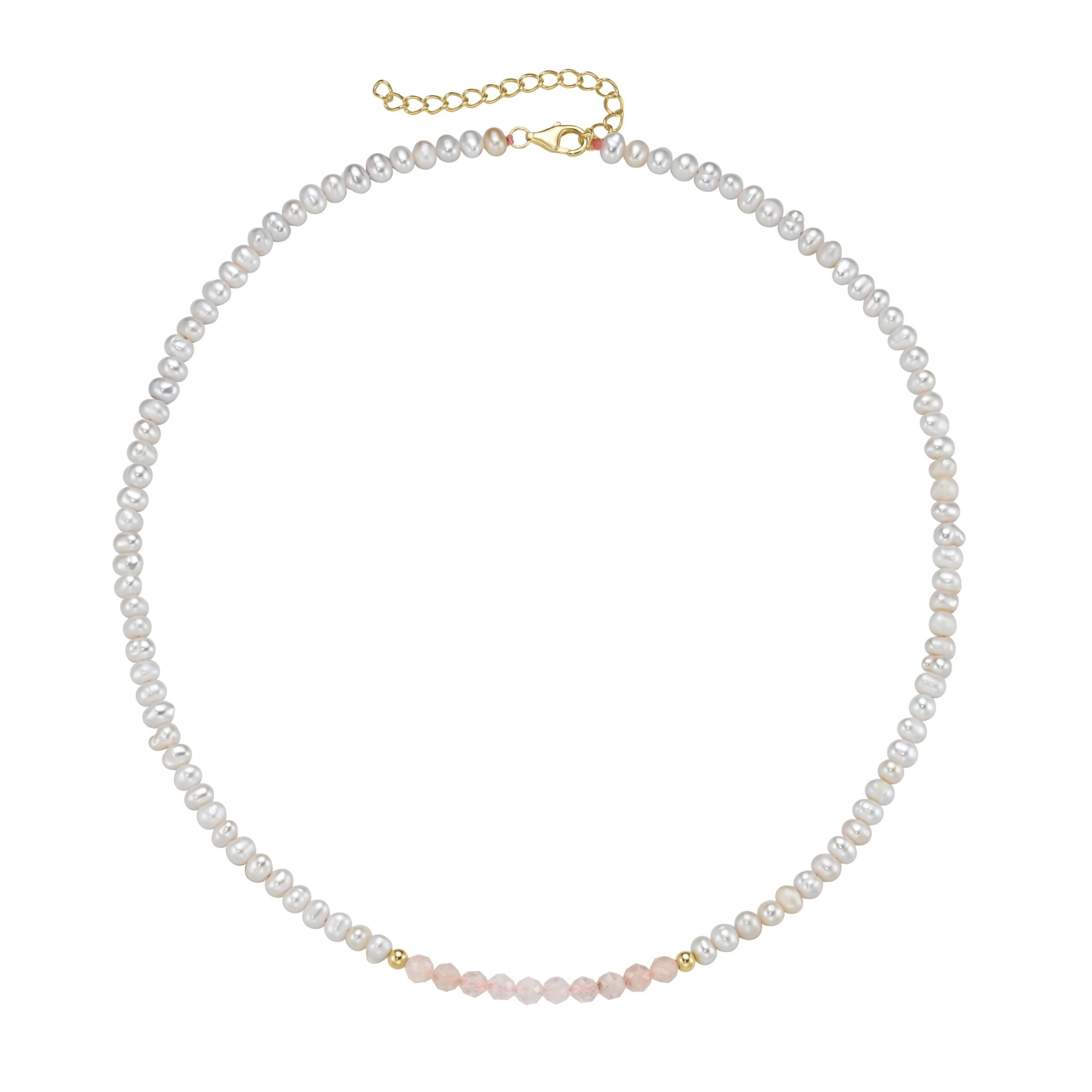 Smart Jewel Collier »Collier mit Süßwasser-Perlen und Rosenquarz-Kugeln, Silber 925«