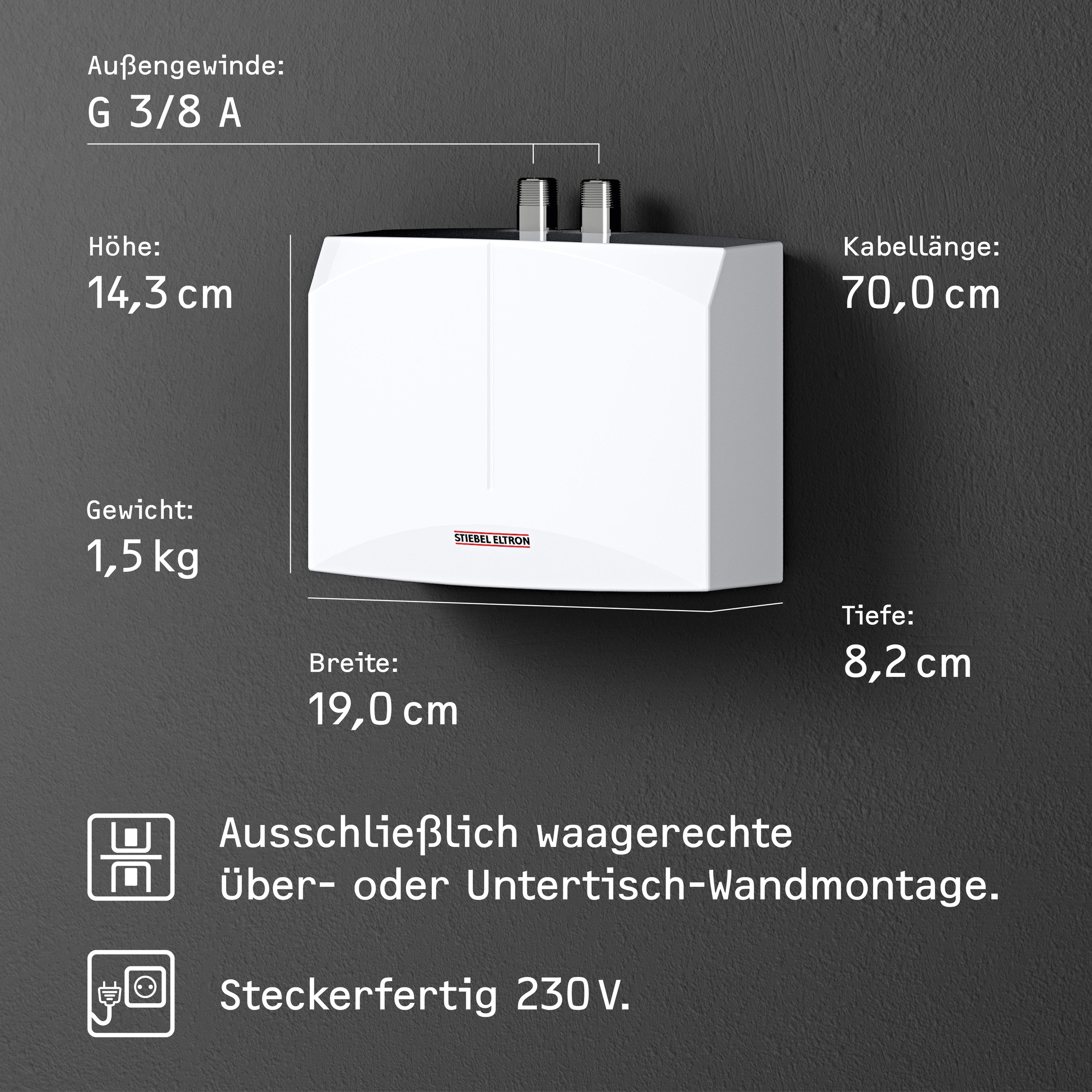 STIEBEL ELTRON Klein-Durchlauferhitzer »DEM 3«, elektronisch, für Handwaschbecken, 3,5 kW, mit Stecker