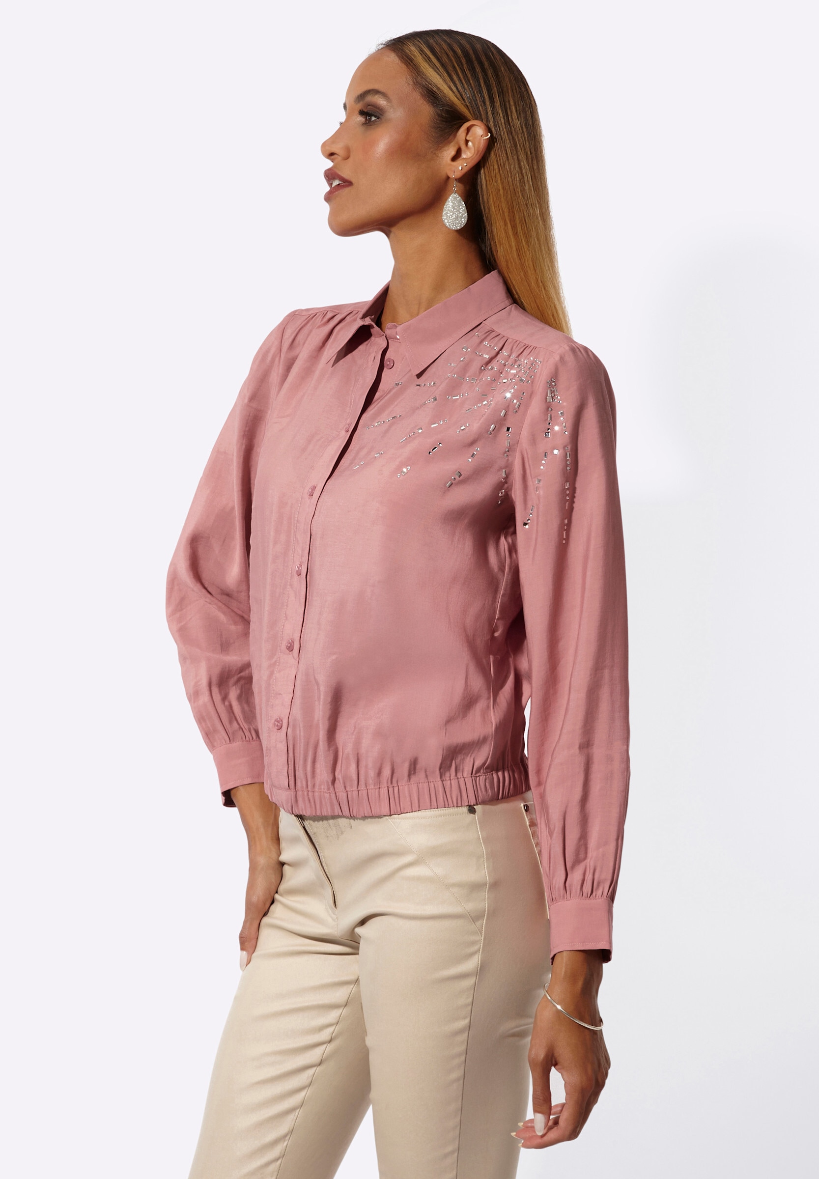 creation L Klassische Bluse »Modal-Bluse Hemdbluse mit Ziersteinchen«