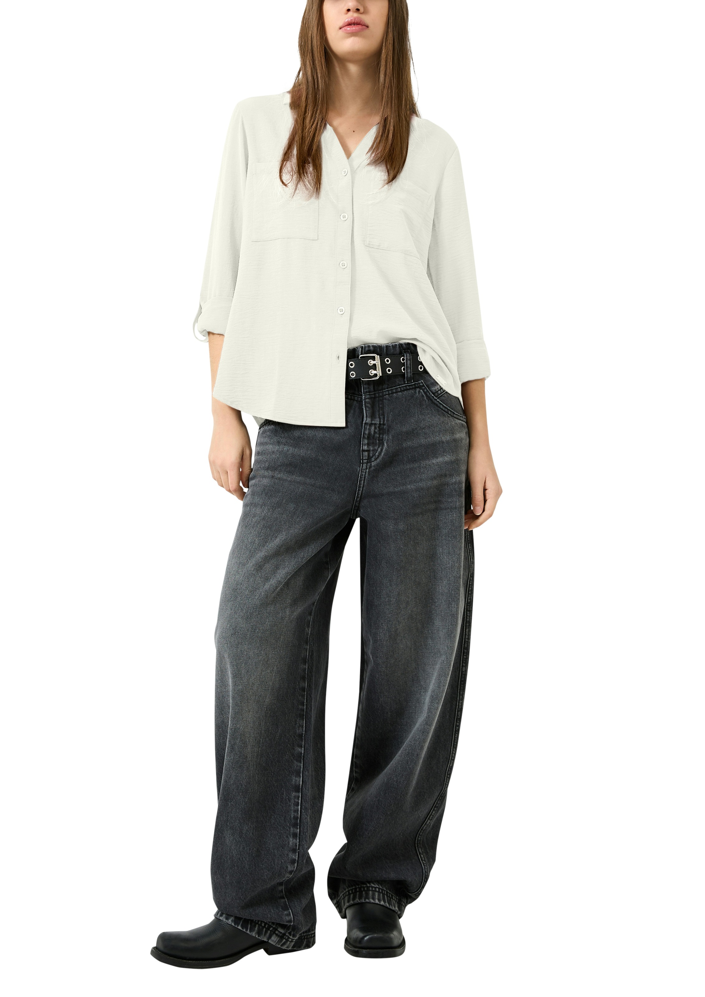 QS Langarmbluse mit Knopfleiste und Brusttaschen