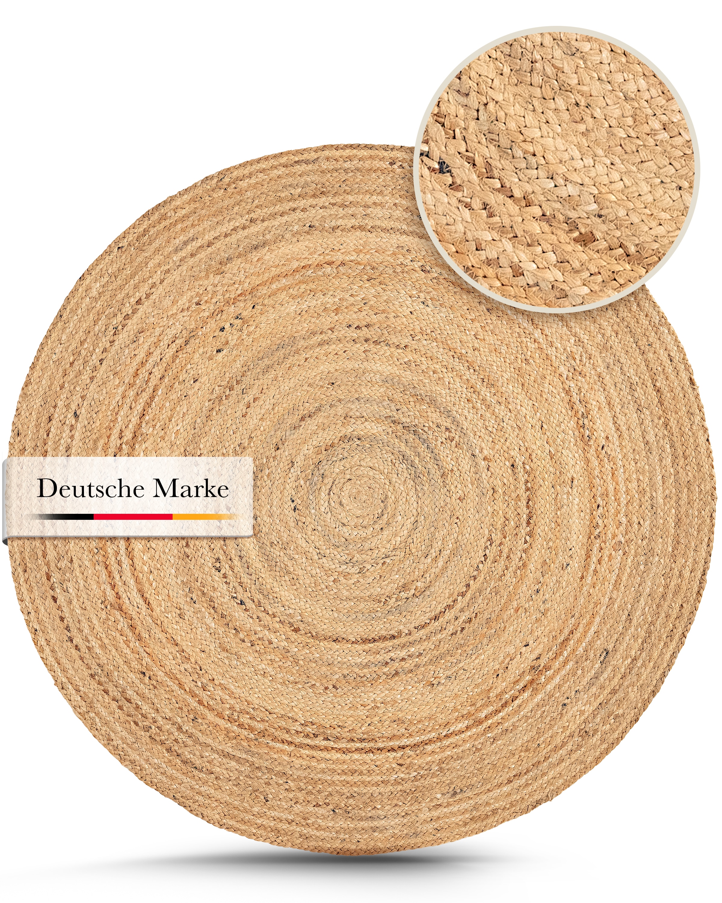 carpetfine Teppich »Nele Juteteppich Naturfaser«, rund, 6 mm Höhe, geflochtener Wendeteppich aus 100%Jute, in rund und oval, viele Größen