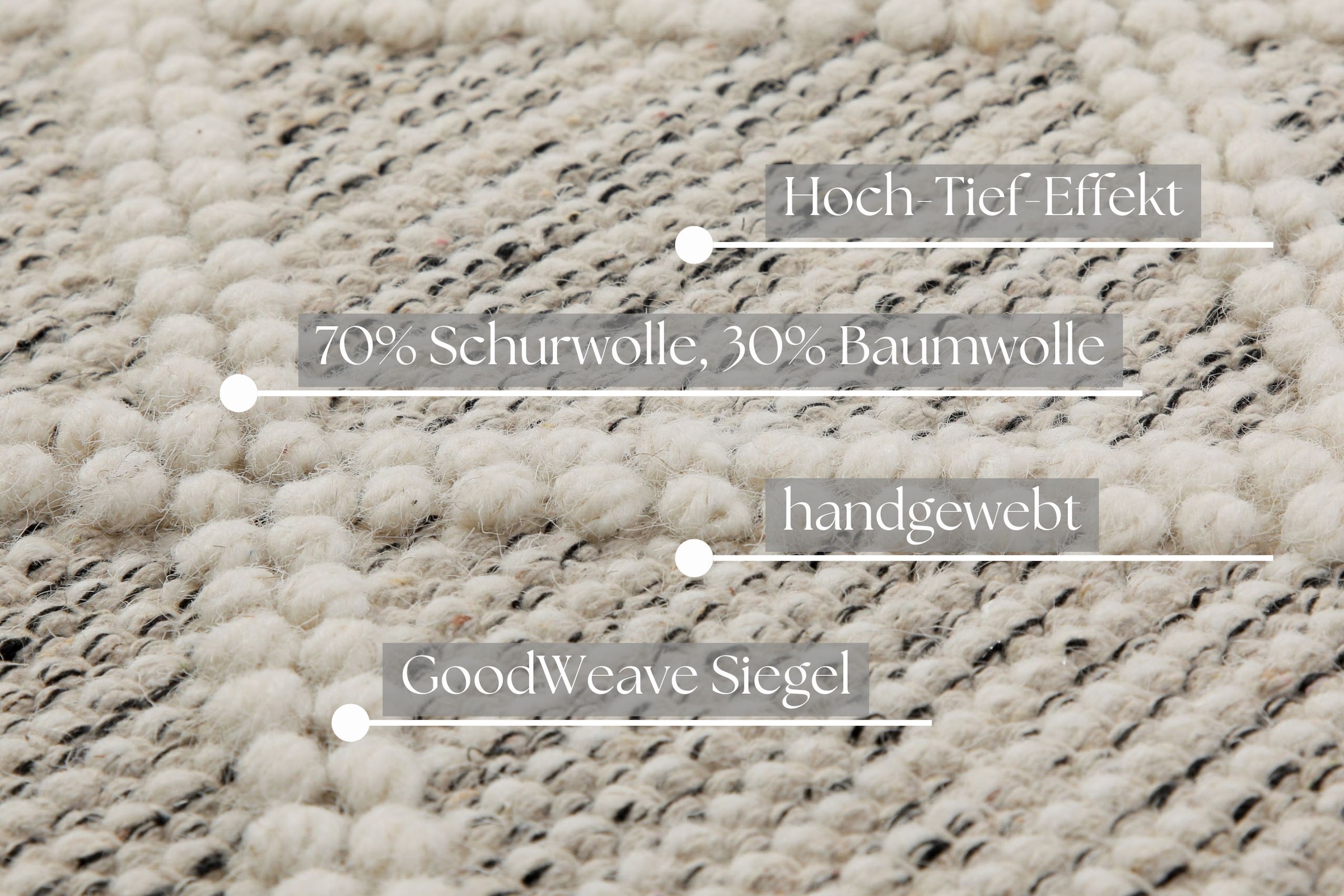 my home Teppich »Jeppe«, rechteckig, 8 mm Höhe, 70% Wolle, handgewebt, Raute, Hoch-Tief, Wohnzimmer, Naturfaser