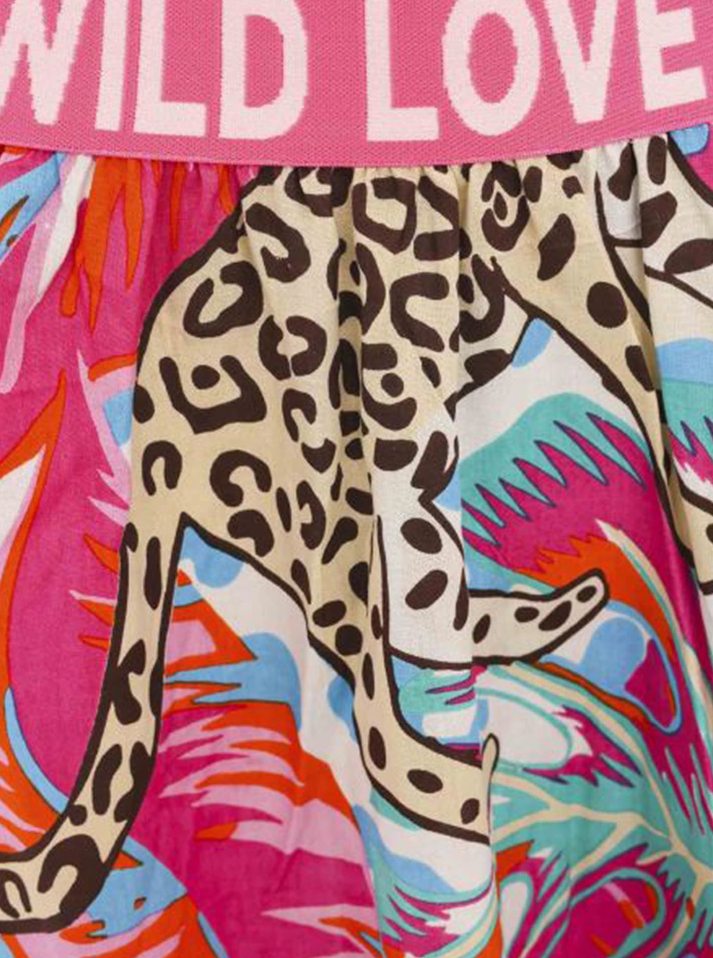 Zwillingsherz Maxirock »"Dschungel Leopard"« Animal-Print, bunten Blättern, Schriftzug, Viskose, knöchellang