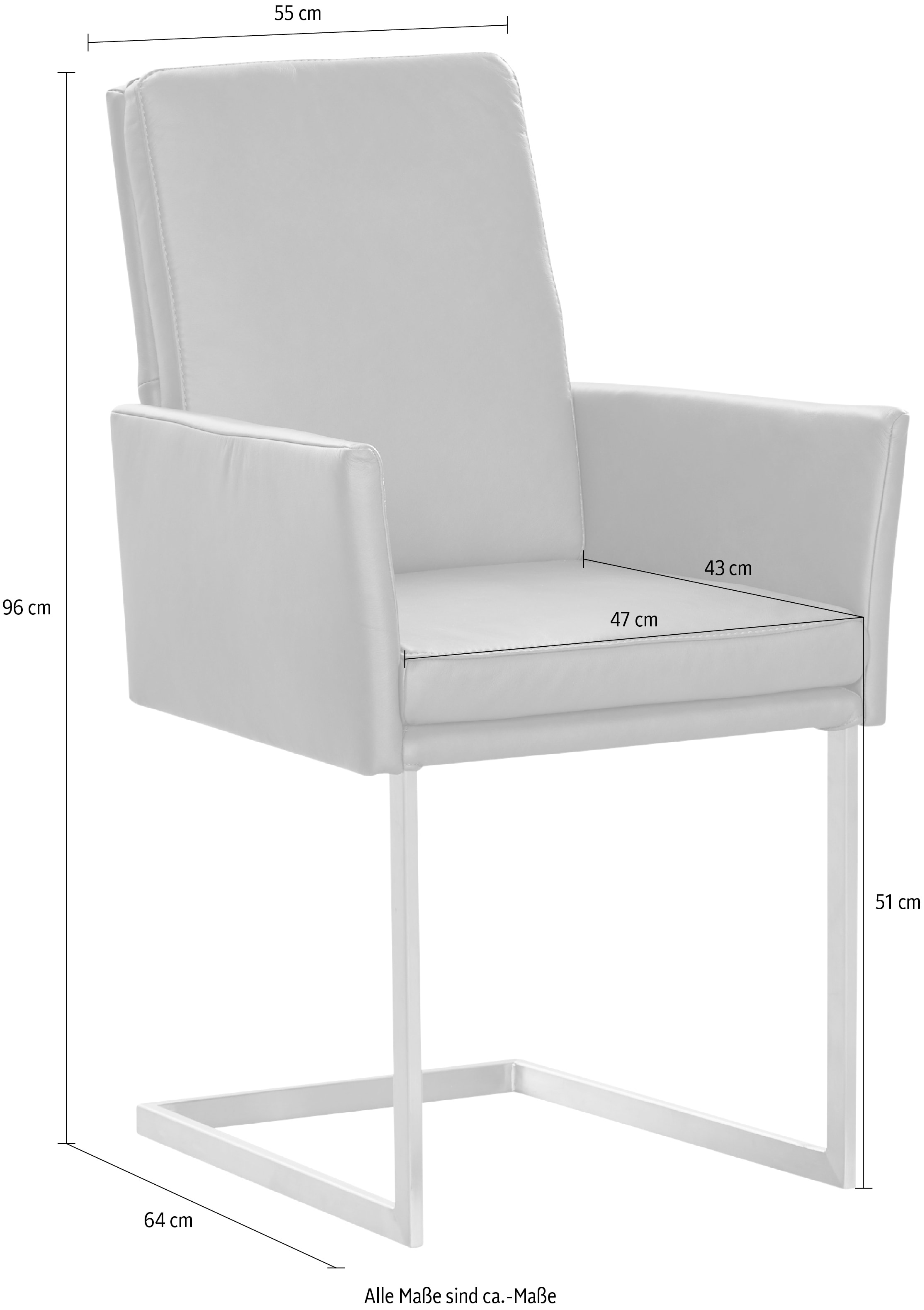 K+W Komfort & Wohnen Armlehnstuhl () stabiles Hochkantrohr, Untergestell in Edelstahloptik oder schwarz