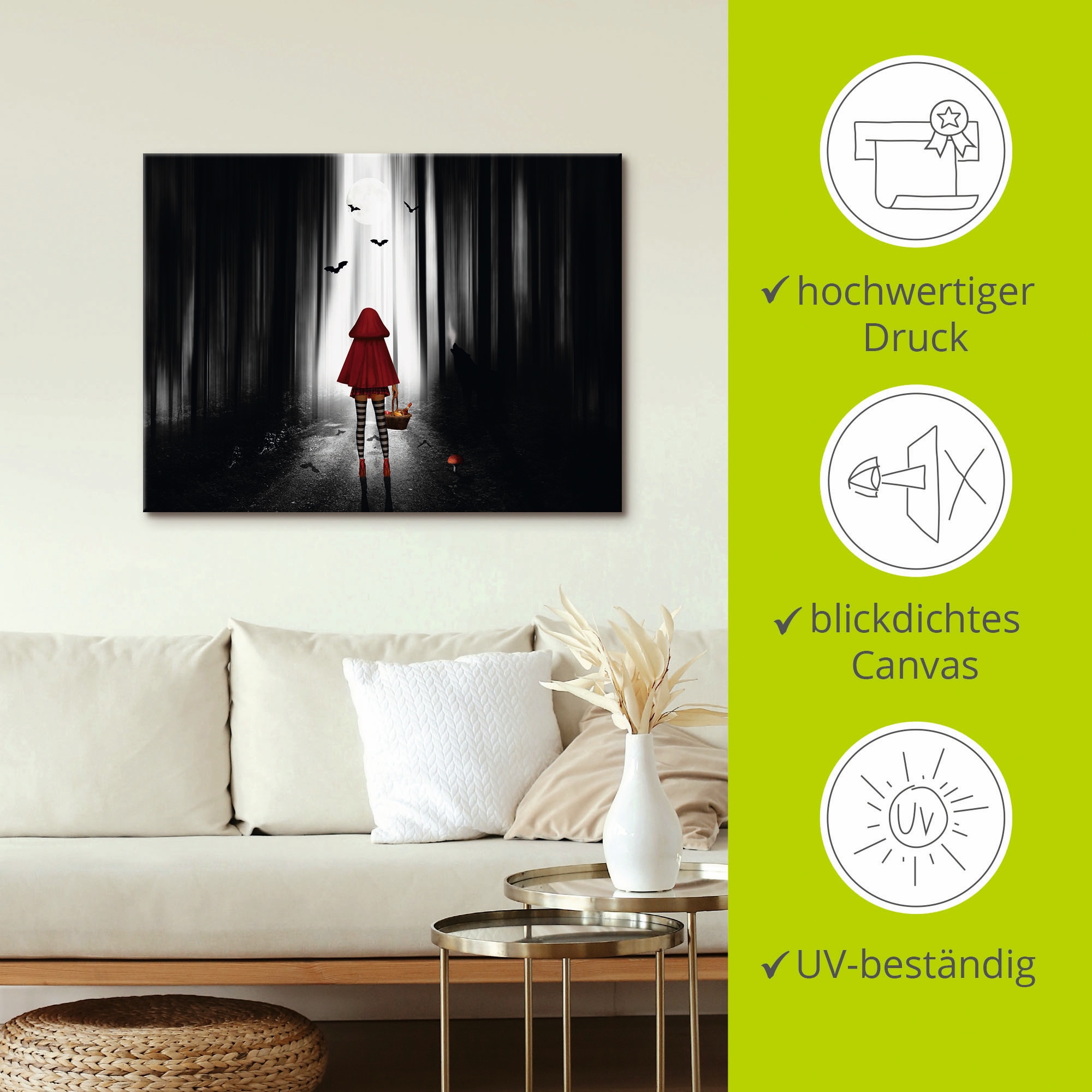 Artland Wandbild »Das Rotkäppchen auf High Heels«, Dark Fantasy, (1 St.), als Alubild, Outdoorbild, Leinwandbild, Poster in verschied. Größen
