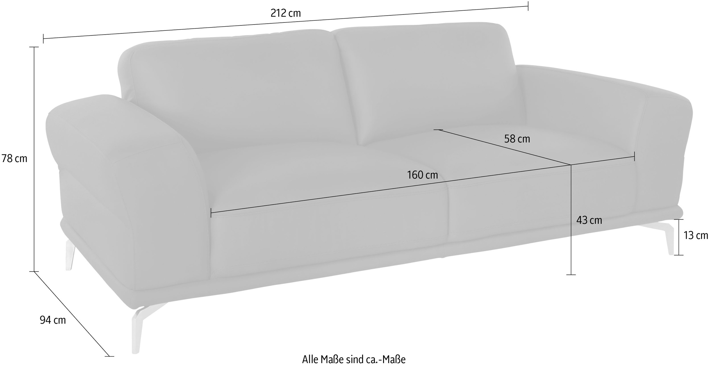 W.SCHILLIG 2,5-Sitzer »montanaa Designsofa mit erstklassigem Sitzkomfort, Ferderkern« mit Metallfüßen in Chrom glänzend, Breite 212 cm