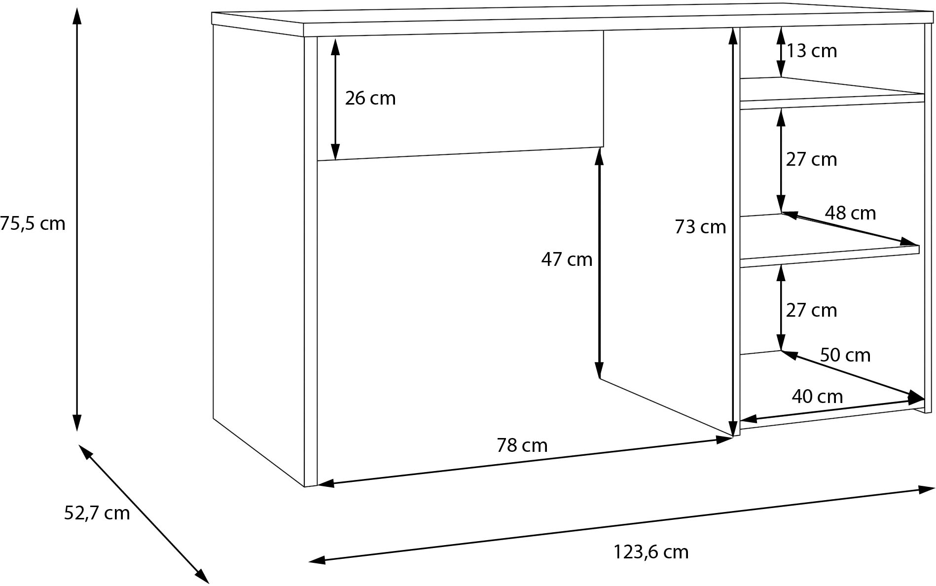 FORTE Schreibtisch »Capaia« Echtholzgriffe, verstellbarer Einlegeboden, Breite: 126 cm