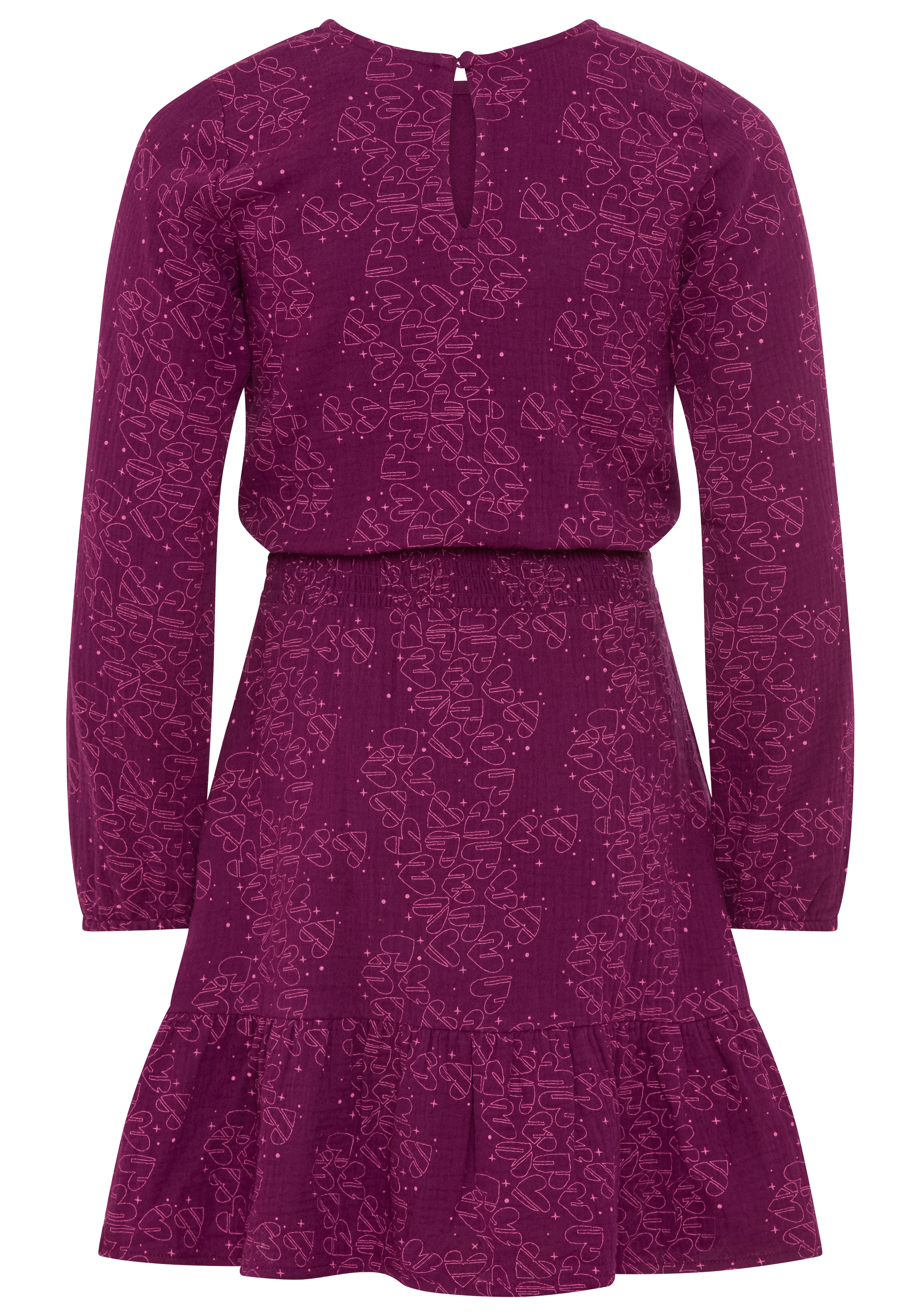 Scout Hemdblusenkleid »Musselin Kleid mit allover-Herzenmuster - NEU von SCOUT« Ohne Tasche für Mädchen, knielang, mit Volant am Saum, mit gesmokter Taille