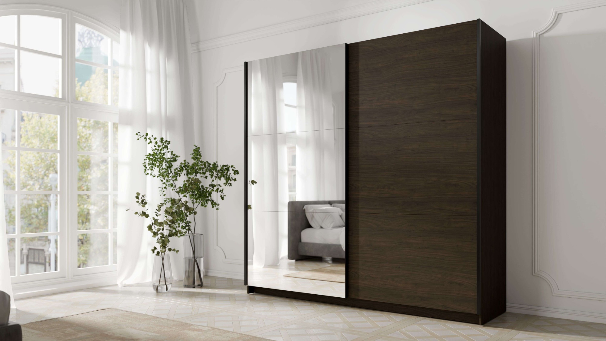 Home affaire Kleiderschrank »MALOJA modern mit viel Stauraum, Fächer & Kleiderstange, Breite 200 cm« Garderobe mit 2 Schiebetüren, mit Spiegel, erhältlich in 2 Farben