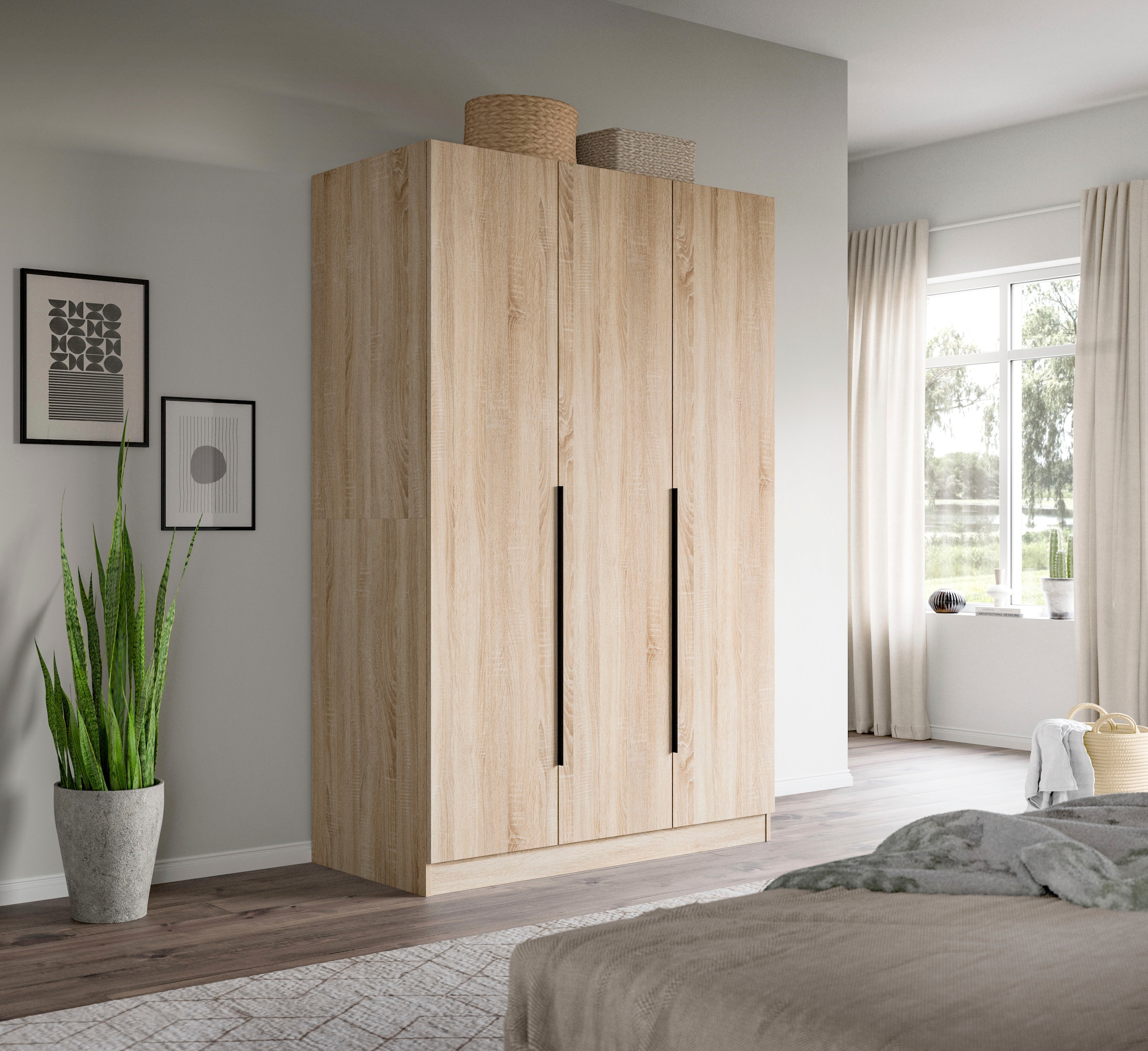 Home affaire Kleiderschrank »Skarde Schlafzimmerschrank, Garderobe, Schrank, Bestseller«, (Otto Bestseller Garderobe Schlafzimmerschrank), Breite: 120 cm, eichefarben Kleiderstange und 4 Einlegeböden