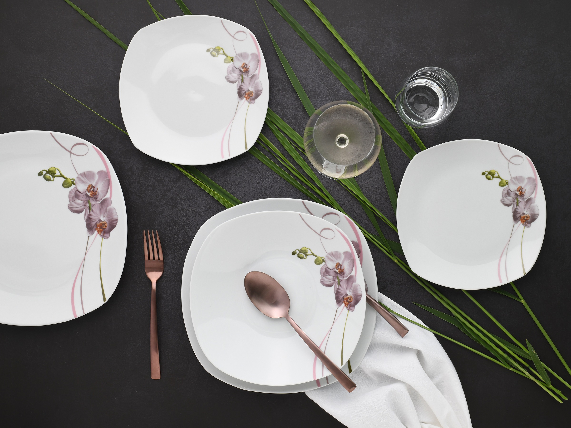 CreaTable Teller-Set »Square Orchidee, Tellerset 18-tlg« Fotorealistische Darstellung