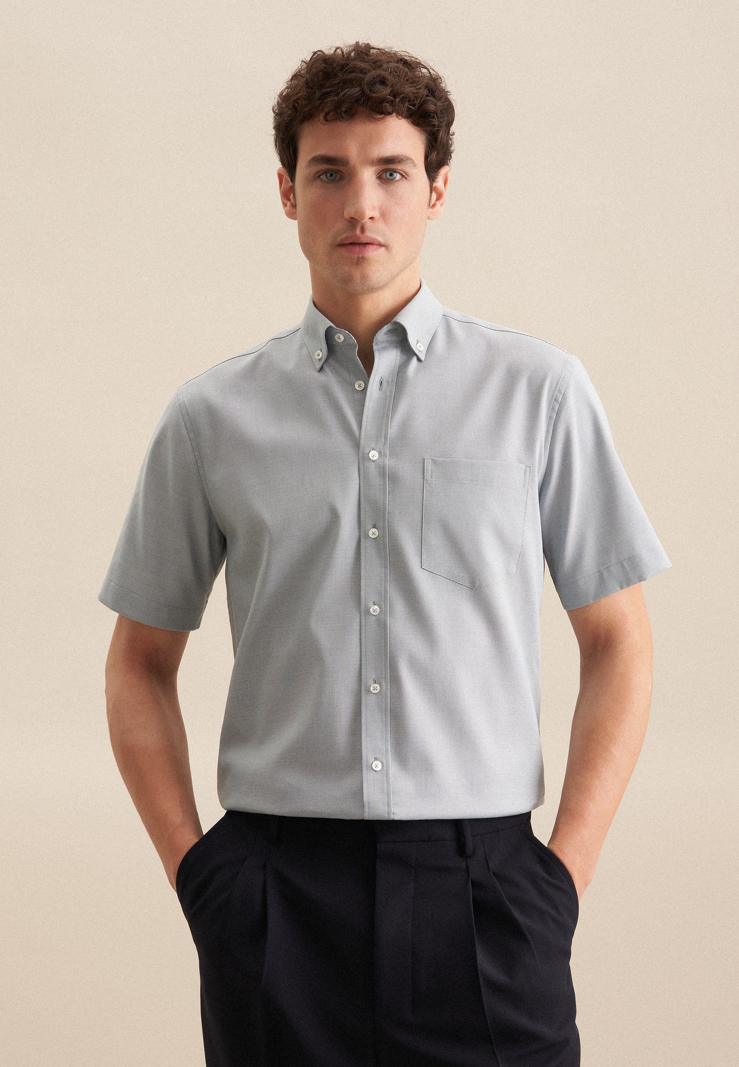 seidensticker Businesshemd »Comfort«, Comfort Kurzarm Button-Down-Kragen Struktur