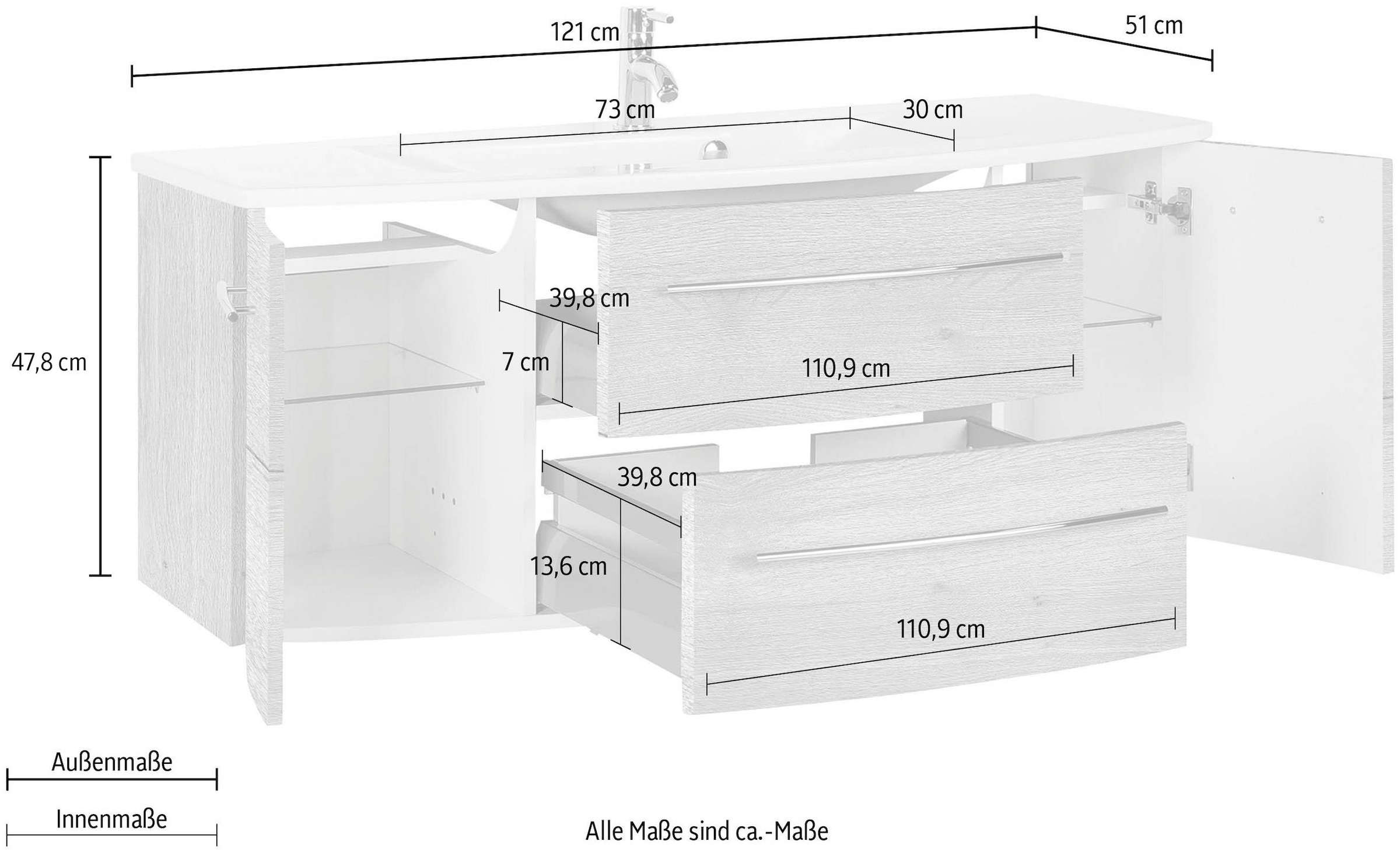 MARLIN Waschtisch »3040«, Breite 122 cm