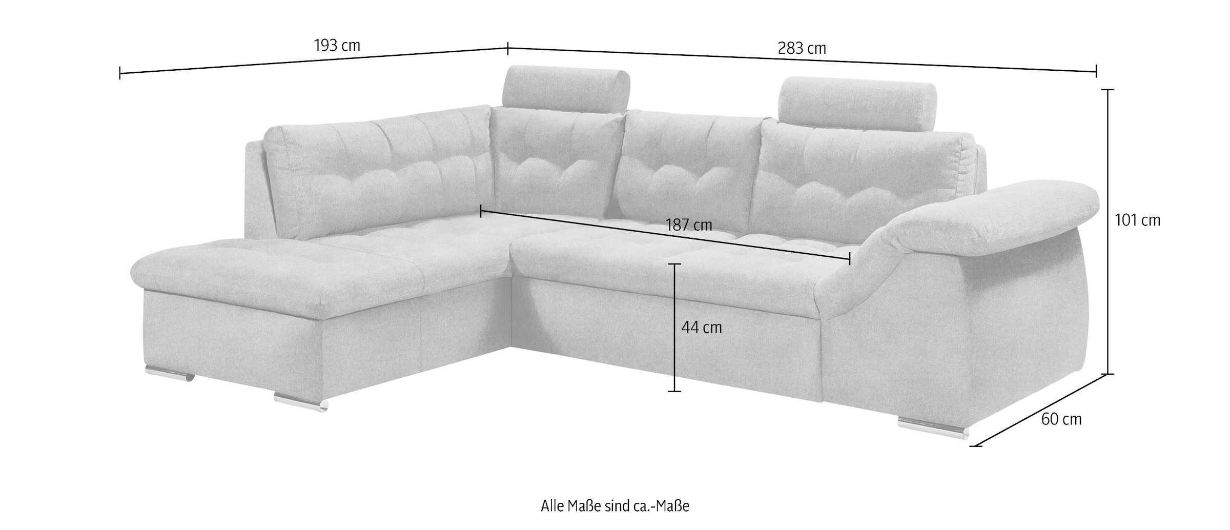 ED EXCITING DESIGN Ecksofa Oman, mit Bettfunktion, Bettkasten, Armteilverstellung und  Kopfstützen