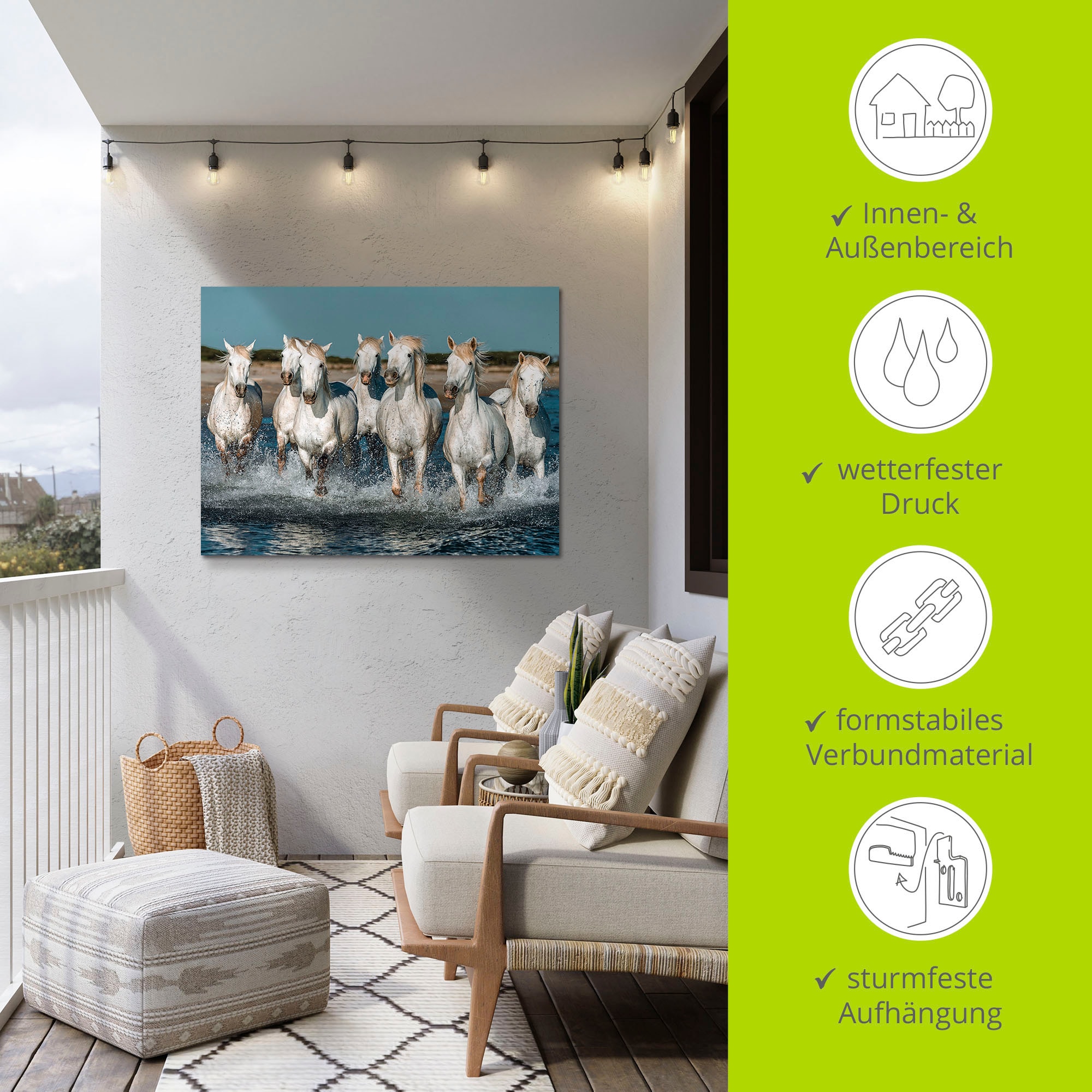 Artland Wandbild »Camargue Pferde galoppieren am Strand«, Haustiere, (1 St.), als Alubild, Outdoorbild, Leinwandbild, Poster, Wandaufkleber