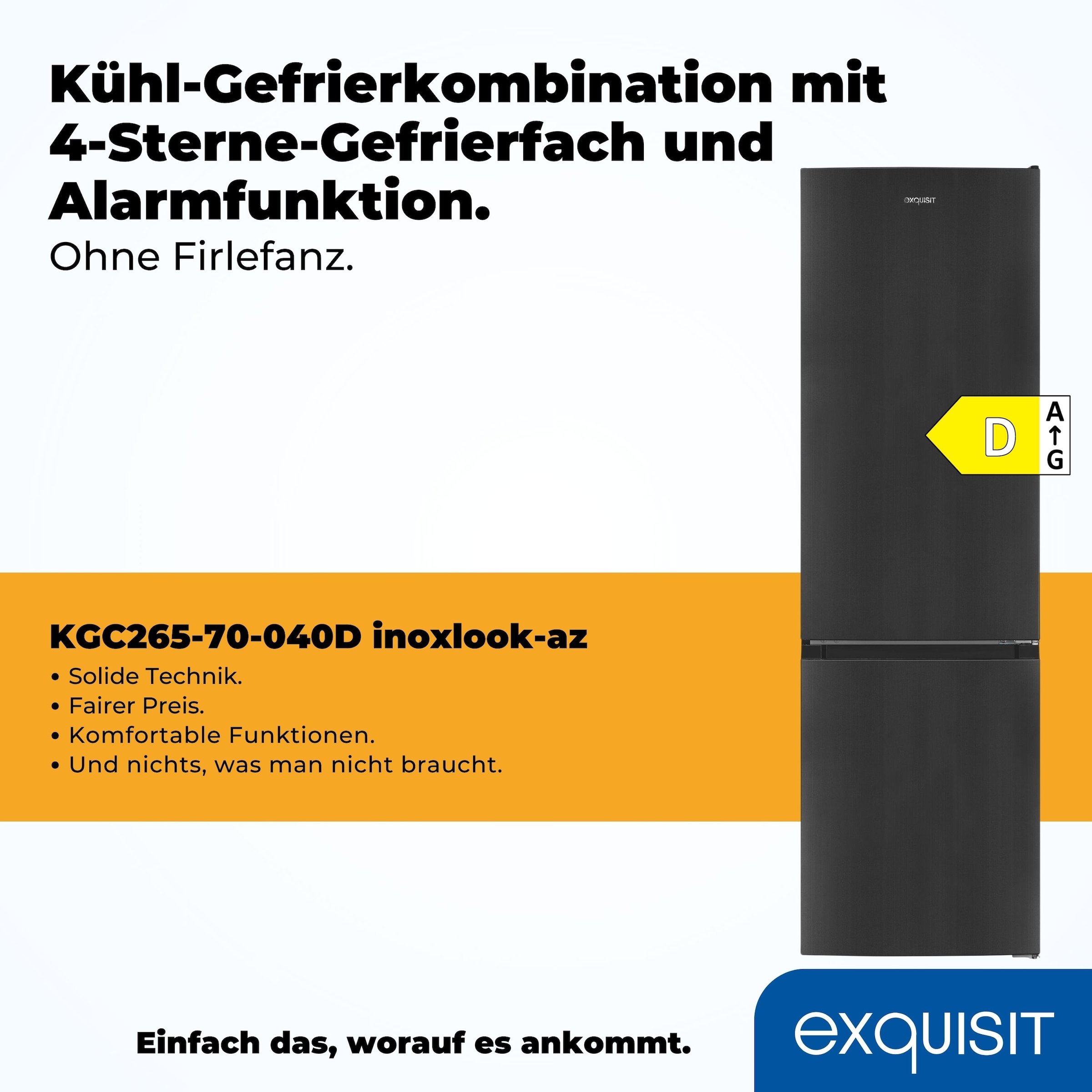 exquisit Kühl-/Gefrierkombination »KGC265-70-040D inoxlook-az«
