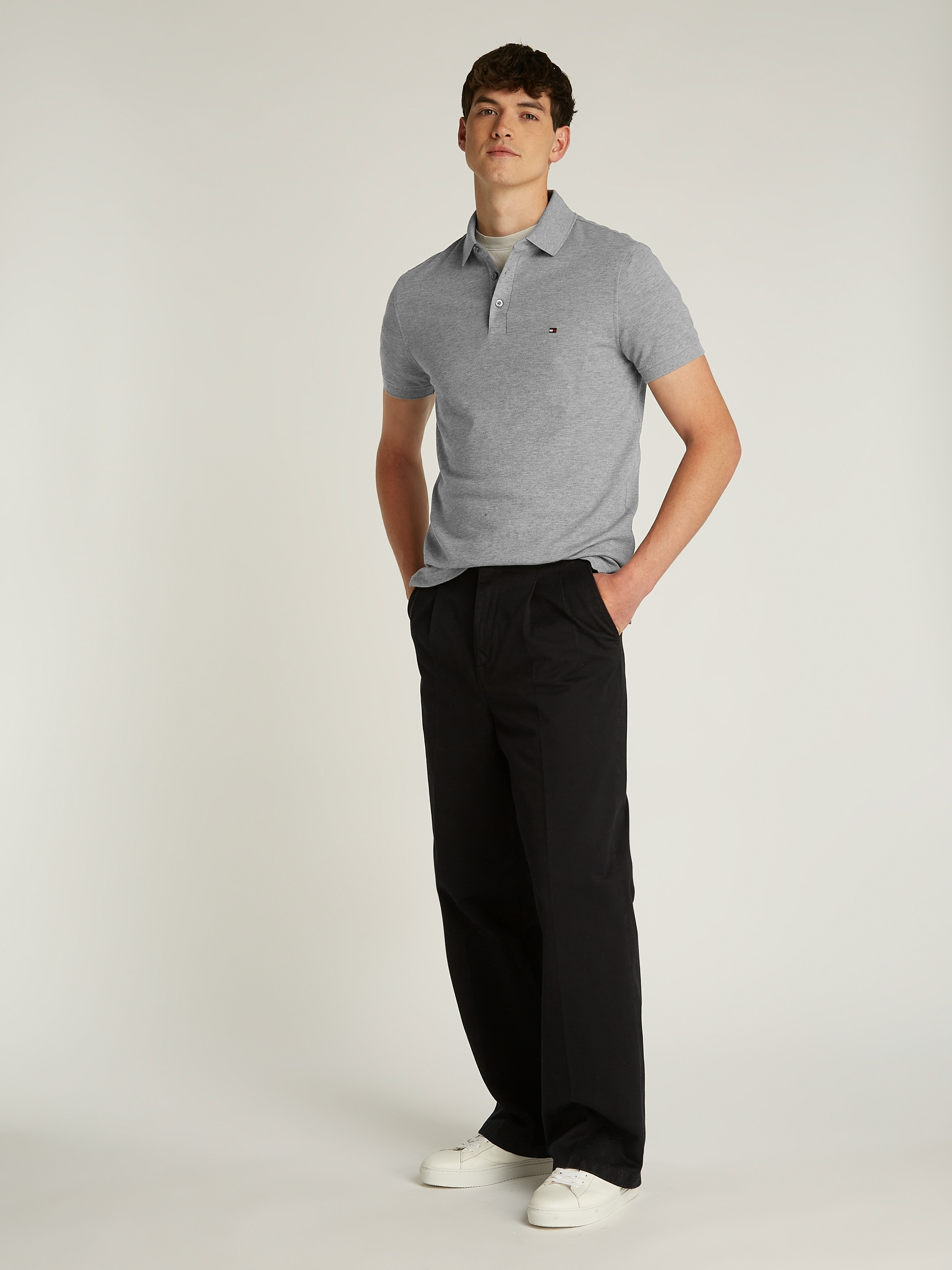Tommy Hilfiger Poloshirt »1985 SLIM POLO mit Piqué-Struktur und Stickerei« meliert, casual, slim fit, Baumwollmix, Polokragen