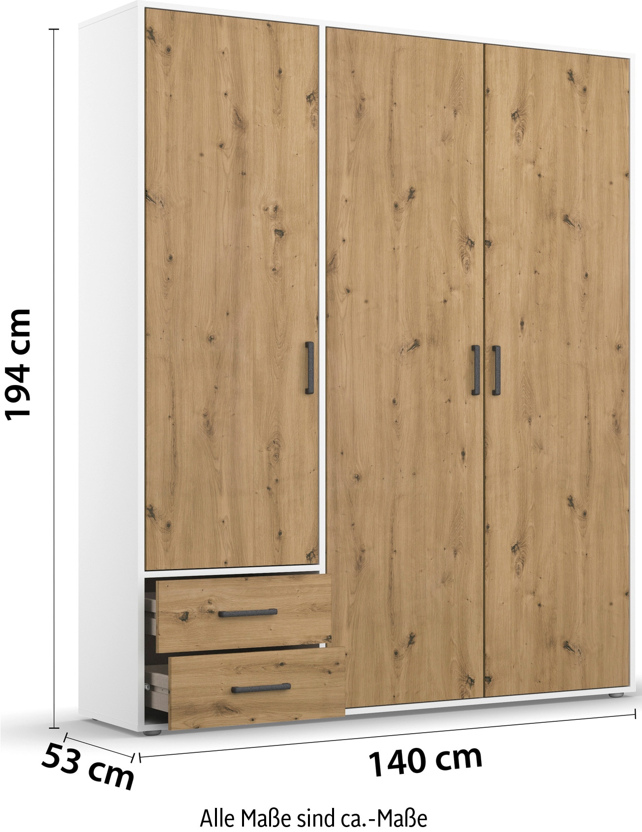 rauch Drehtürenschrank »Kleiderschrank Schrank Garderobe Wäscheschrank VOYAGER«, moderne Griffe in Graumetallic mit Außenschubkästen MADE IN GERMANY