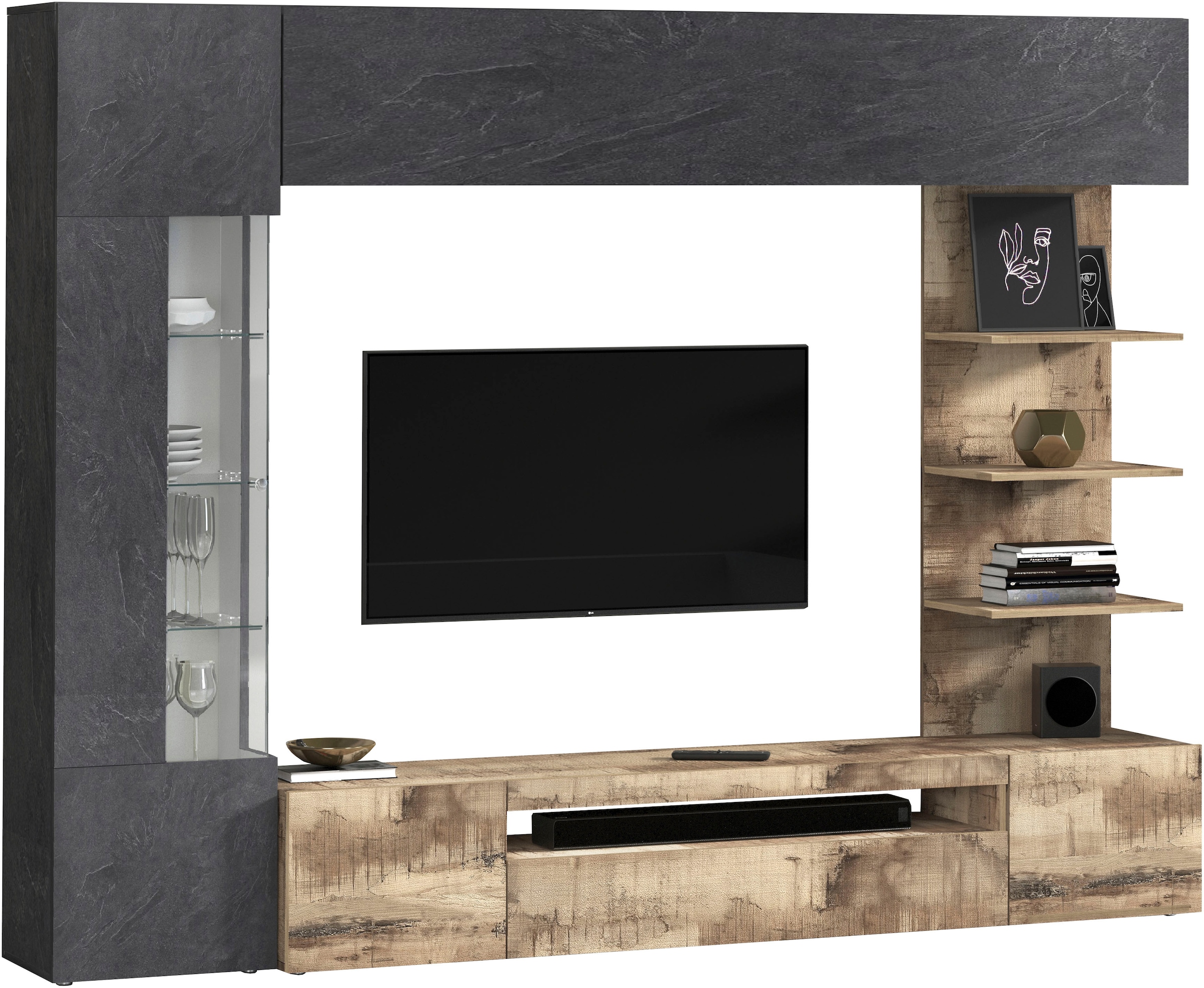 OTTO home Wohnwand »Wohnwand New Egypt, Anbauwand, Medienwand, Wohnzimmerwand« Weiß in Hochglanz, alle anderen Farben in matter Ausführung., 4 Stk. tlg.